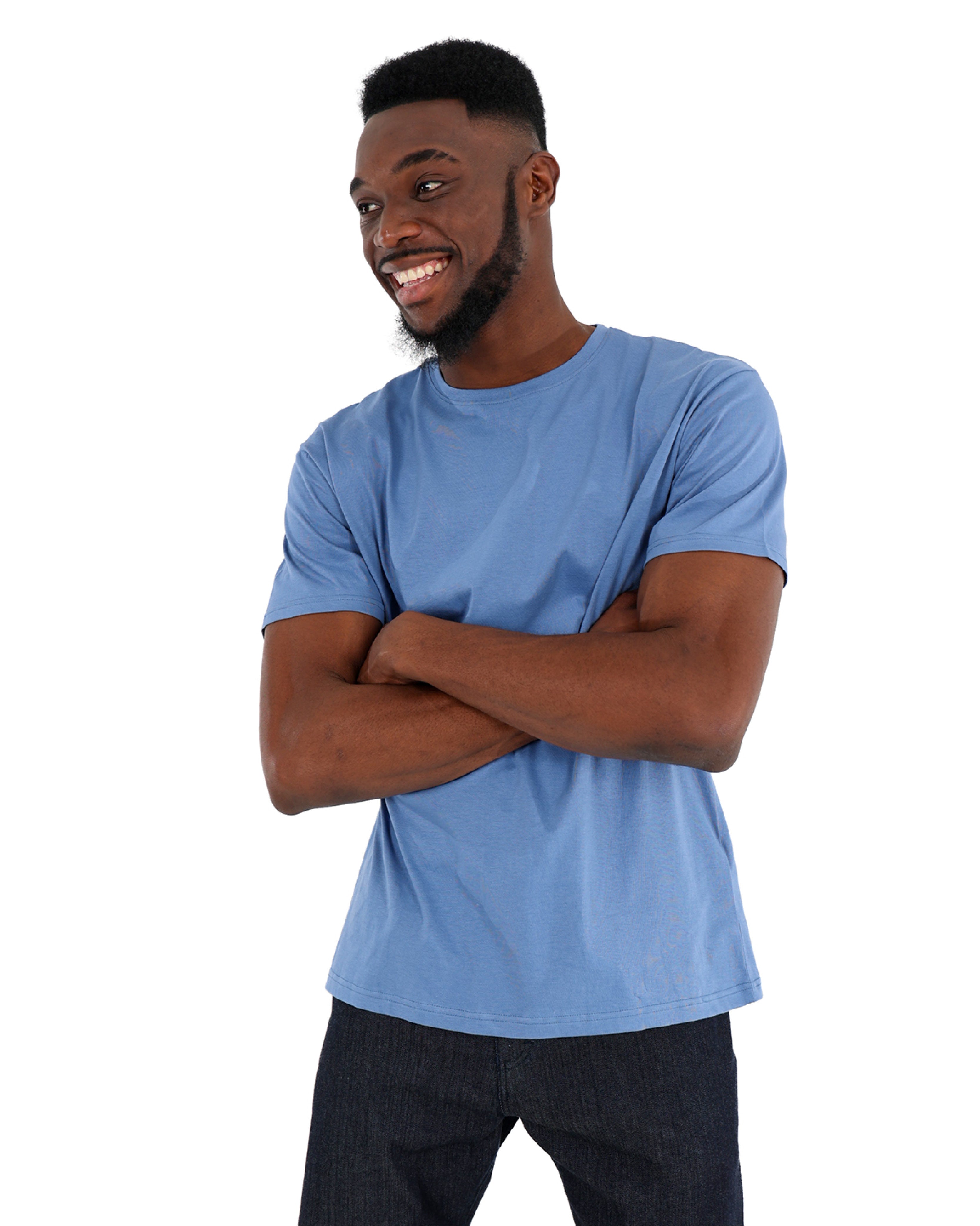 Short Sleeve Smokey Blue Cotton T-Shirt