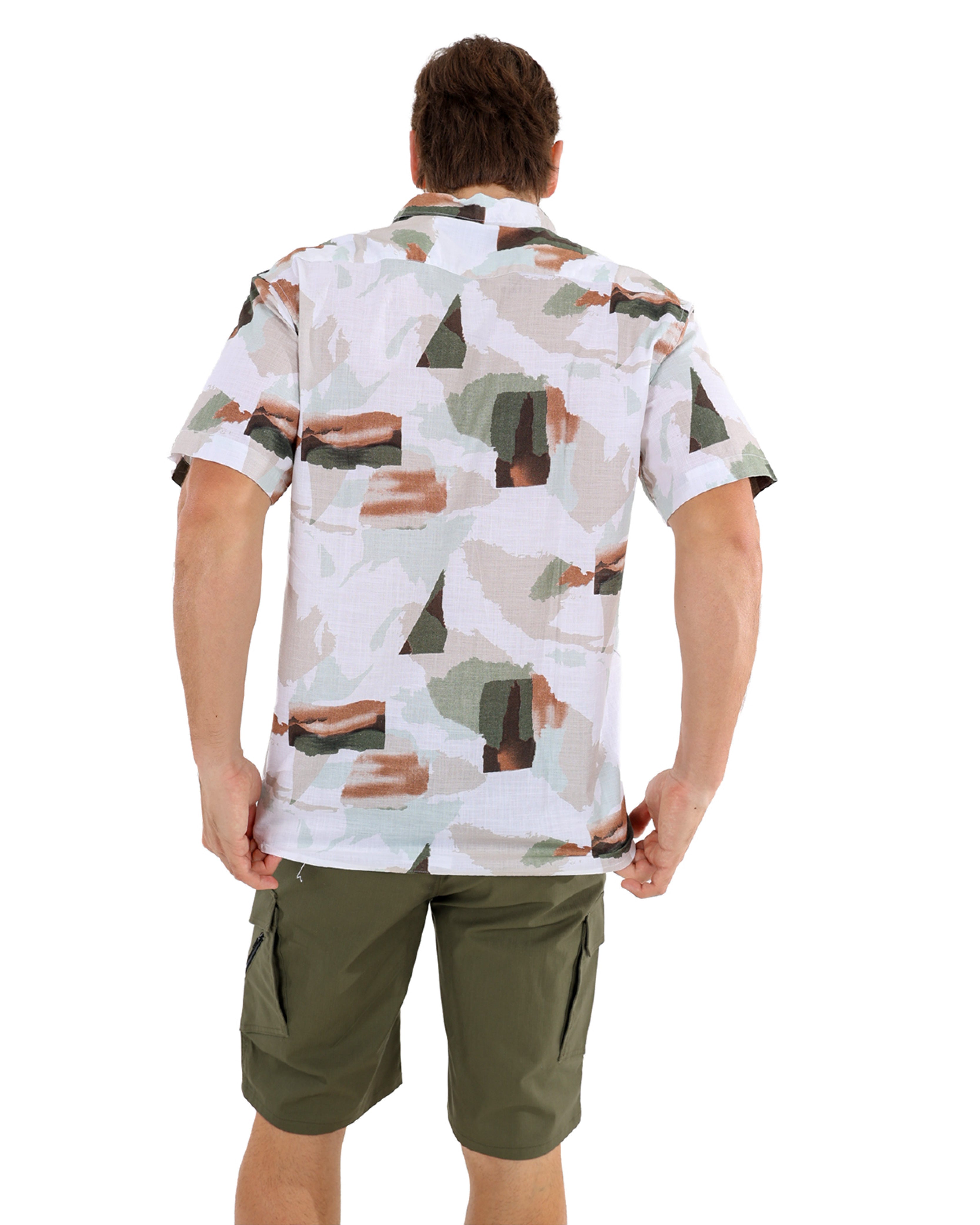 Short Sleeve Cotton Slub Green Abstract Print