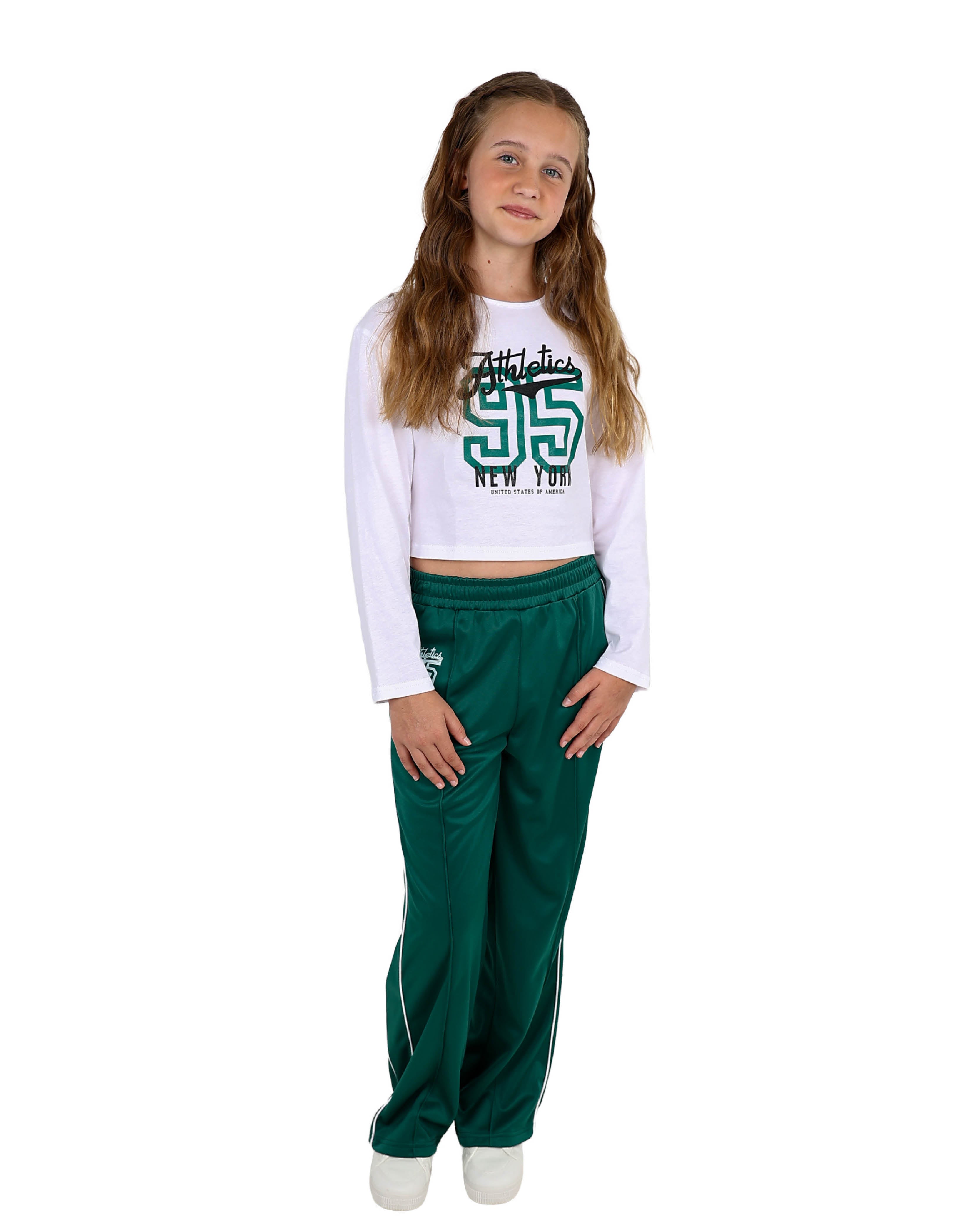 Long Sleeve White 95 Athletics Graphic Crop Top