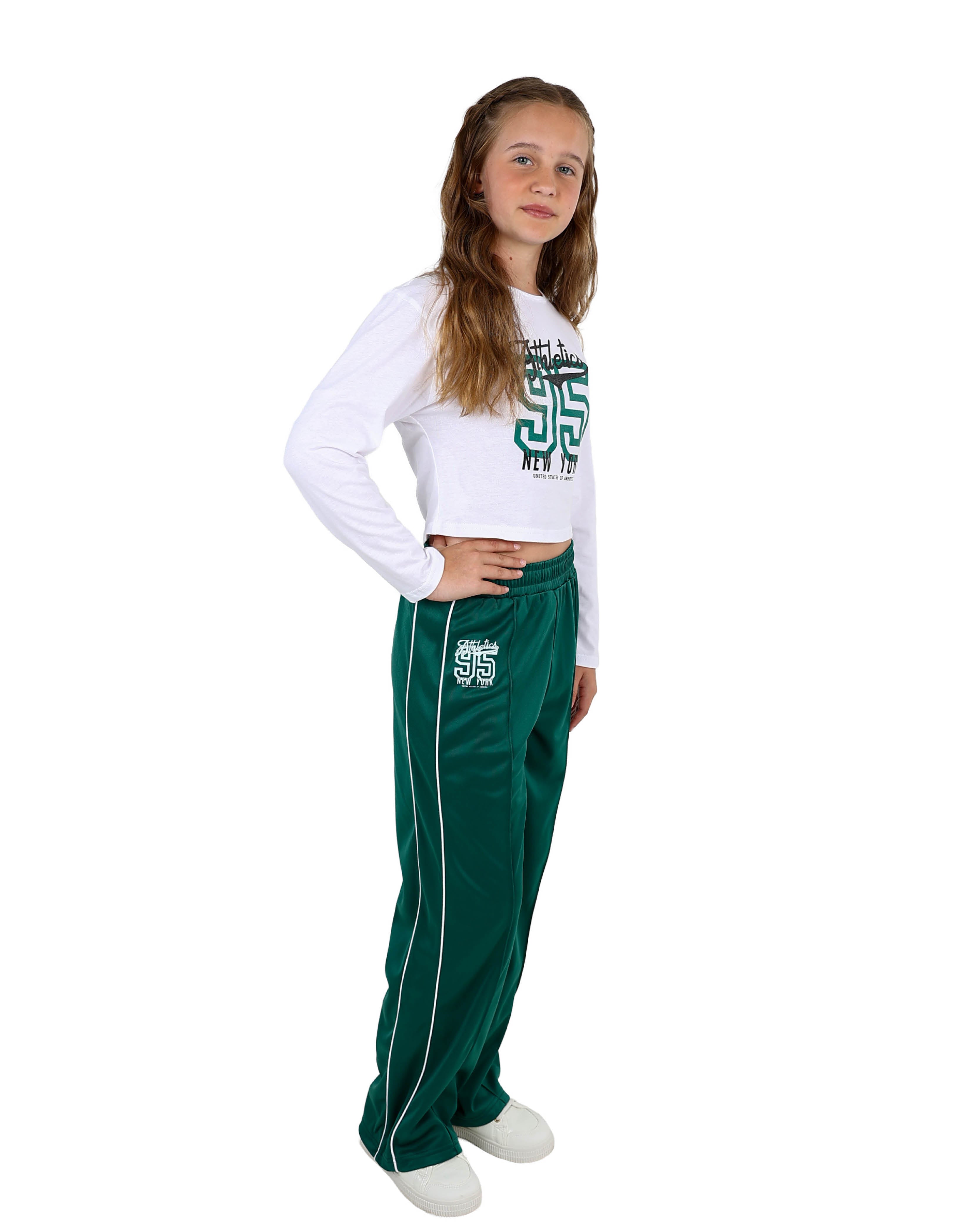 Wide Leg Green Active Pant With Piping