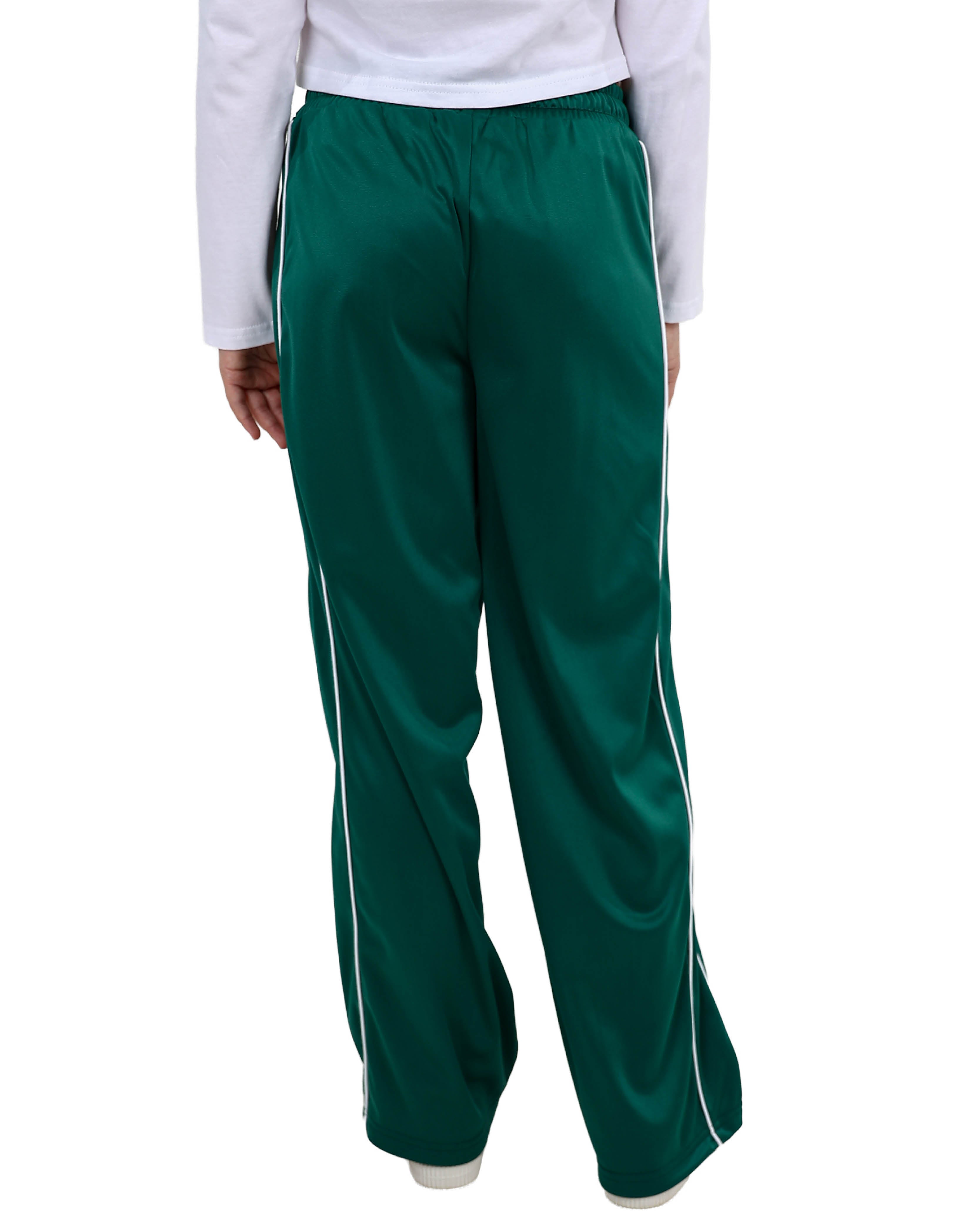 Wide Leg Green Active Pant With Piping