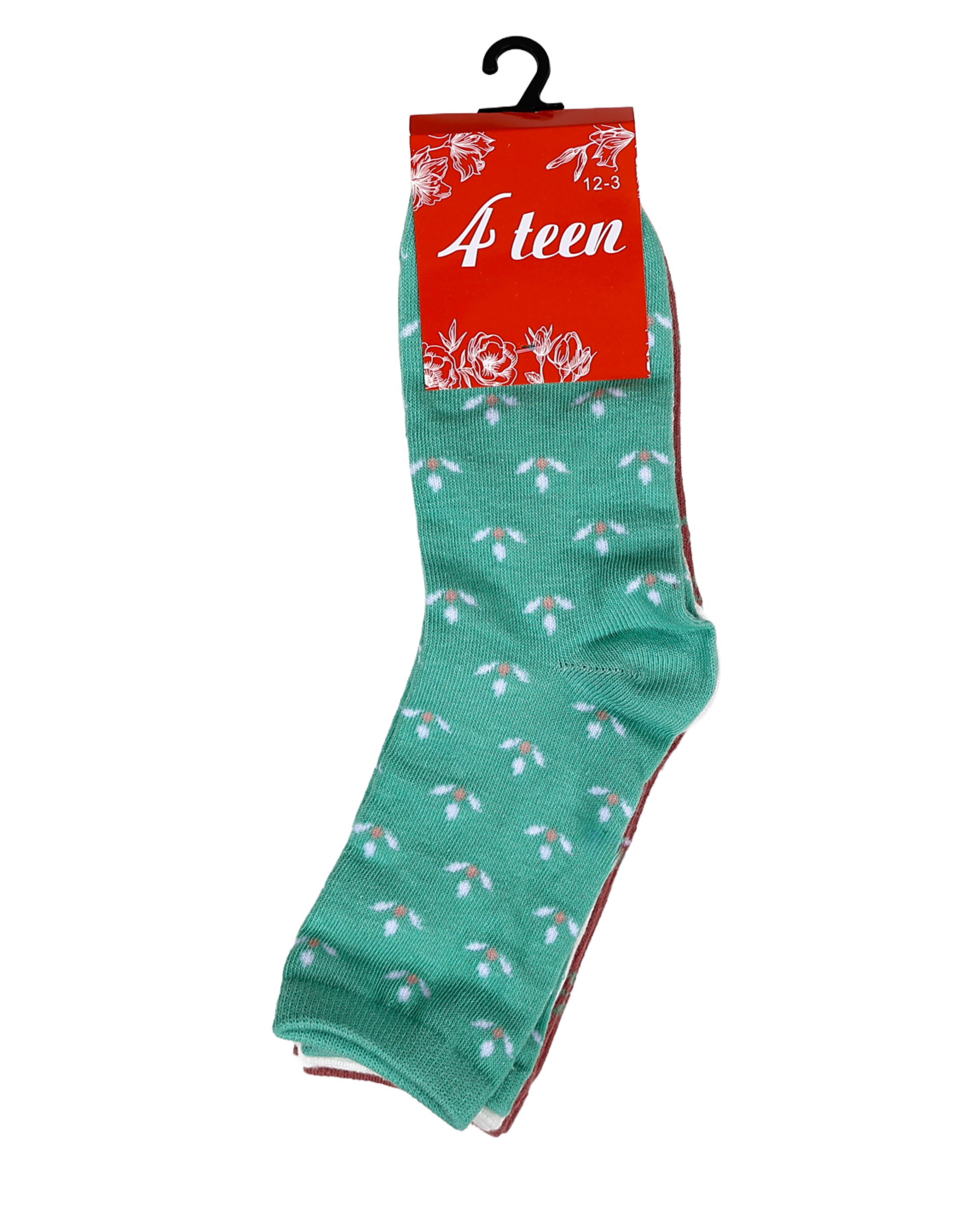 3 Pack Floral Crew Socks