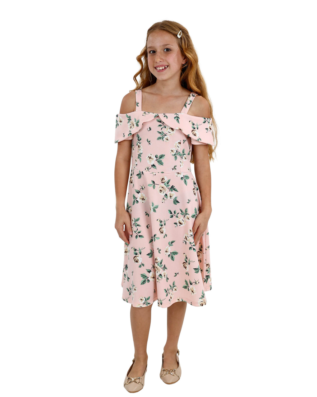 Pink Cold Shoulder Floral Dress