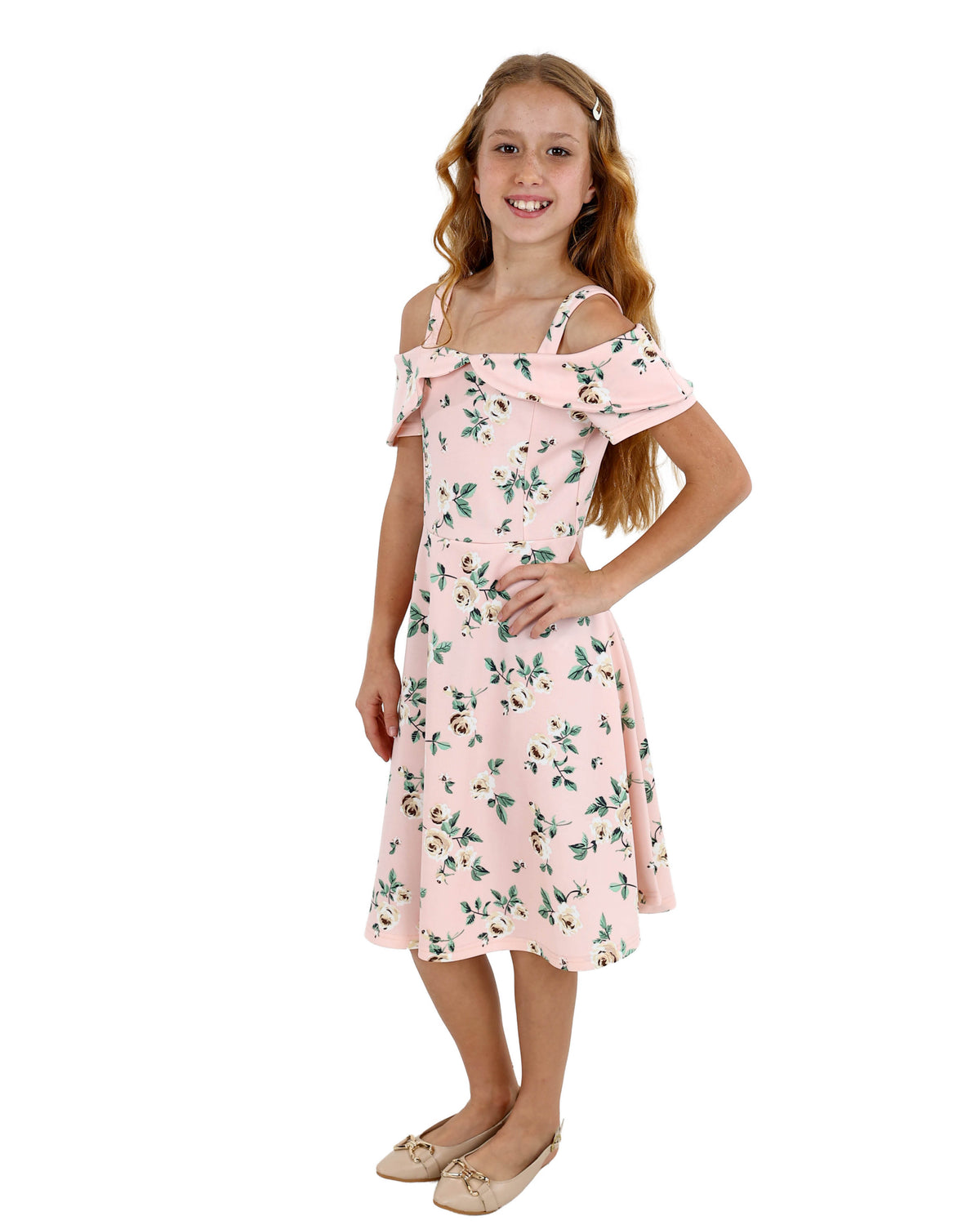Pink Cold Shoulder Floral Dress