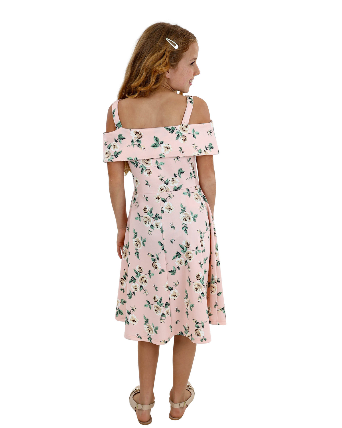 Pink Cold Shoulder Floral Dress