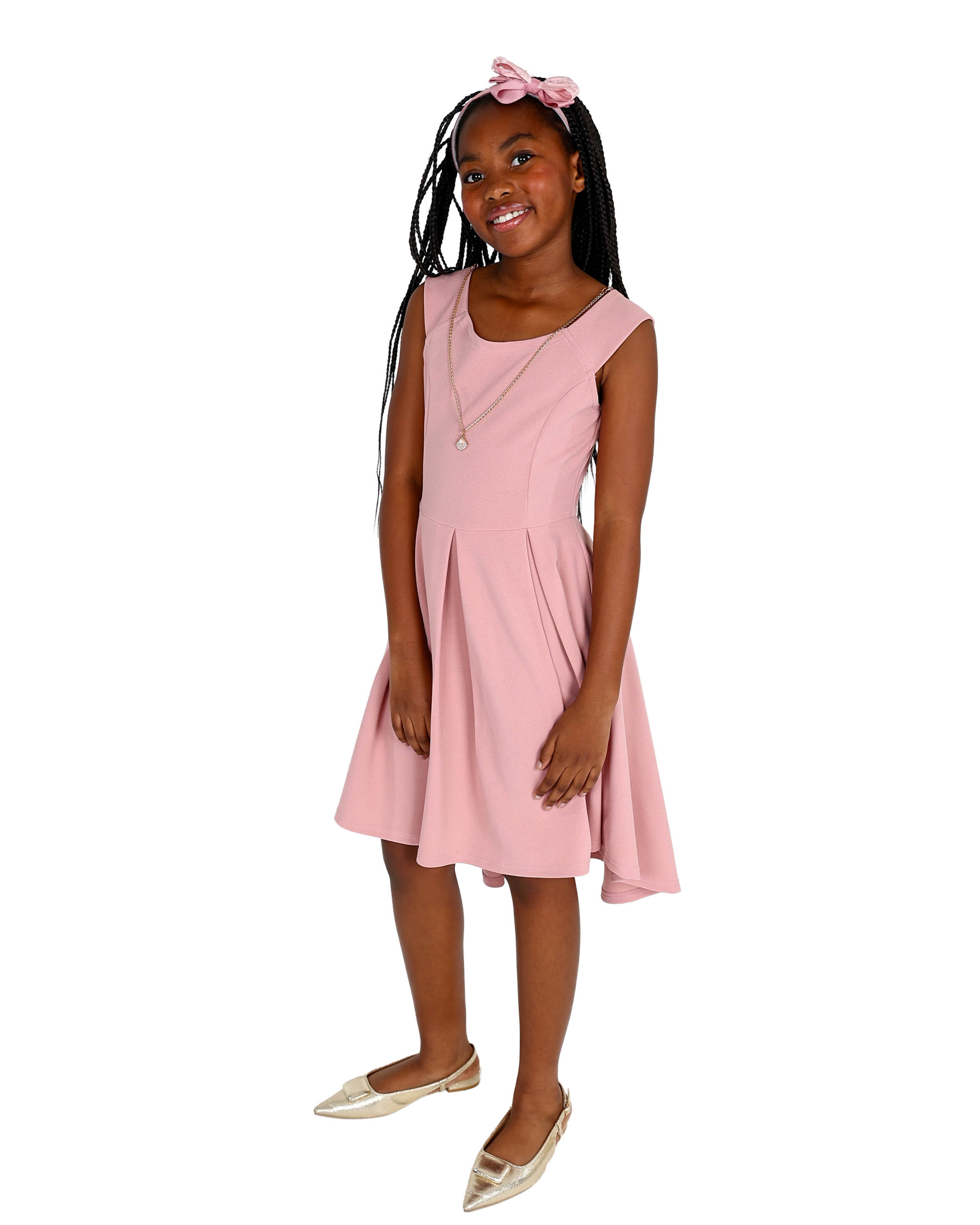Sleeveless Pleated High-Low Blush Party Dress