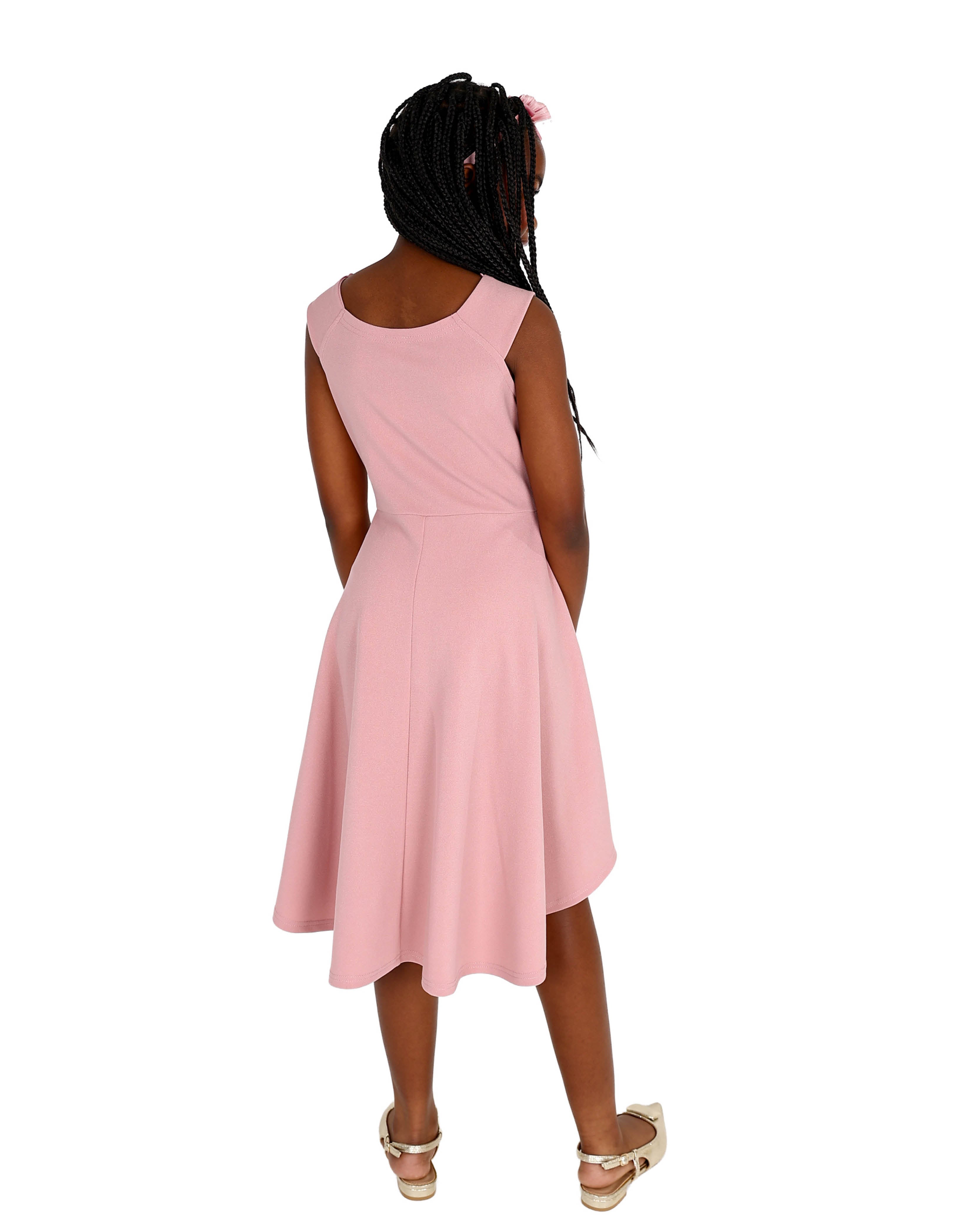 Sleeveless Pleated High-Low Blush Party Dress