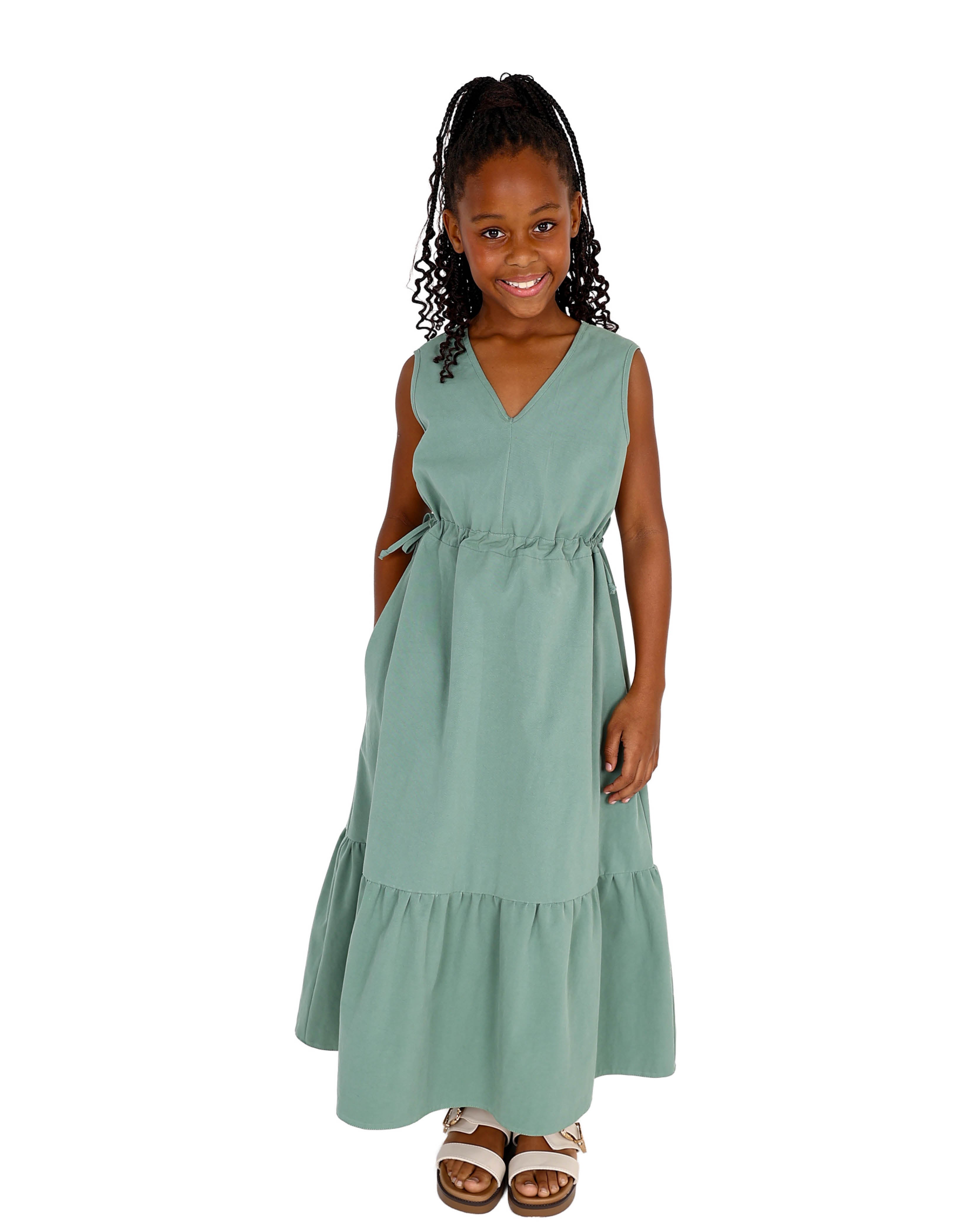 Sleeveless Green Elasticated Waist Dress