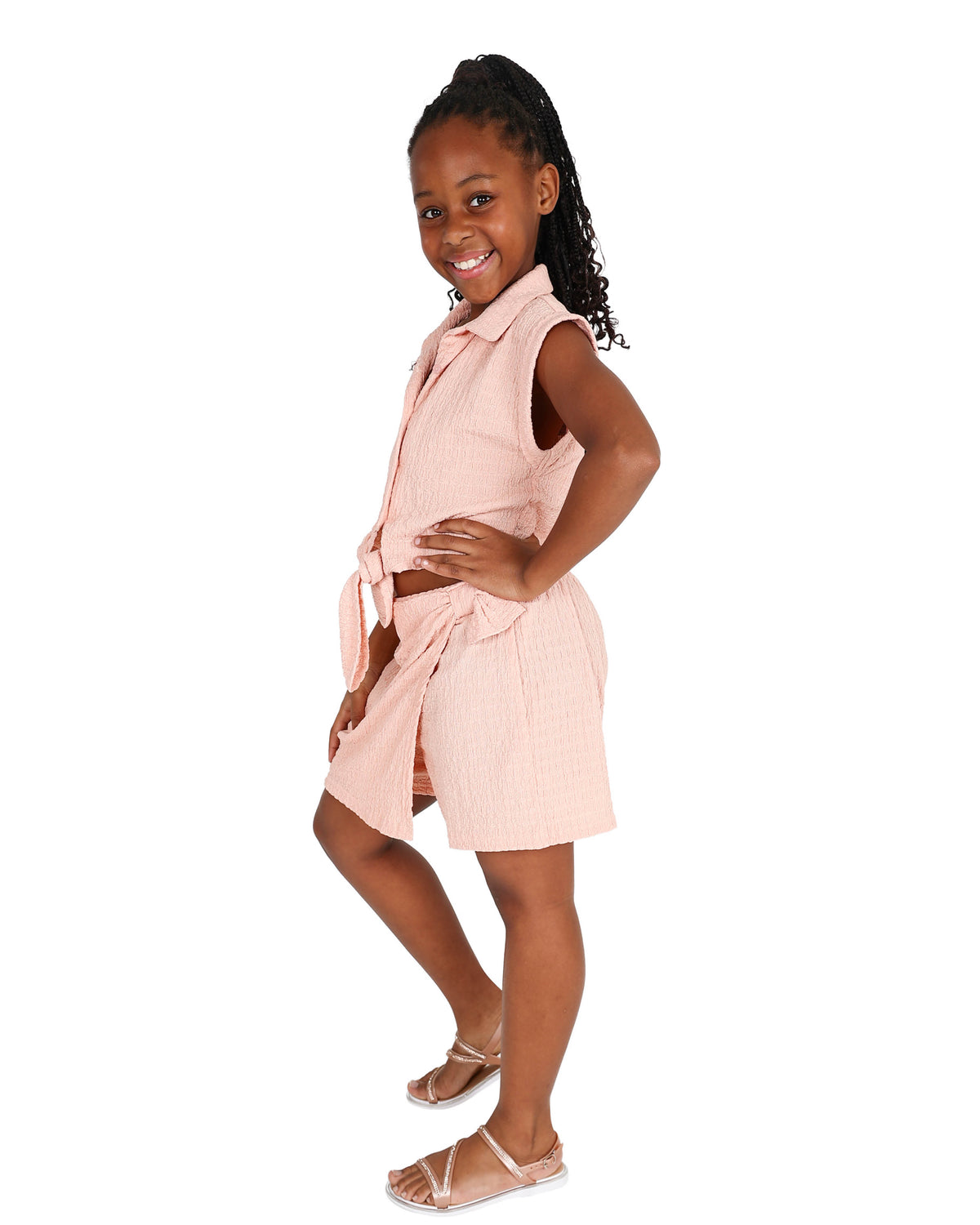 Peach Tie Detail Skort Set