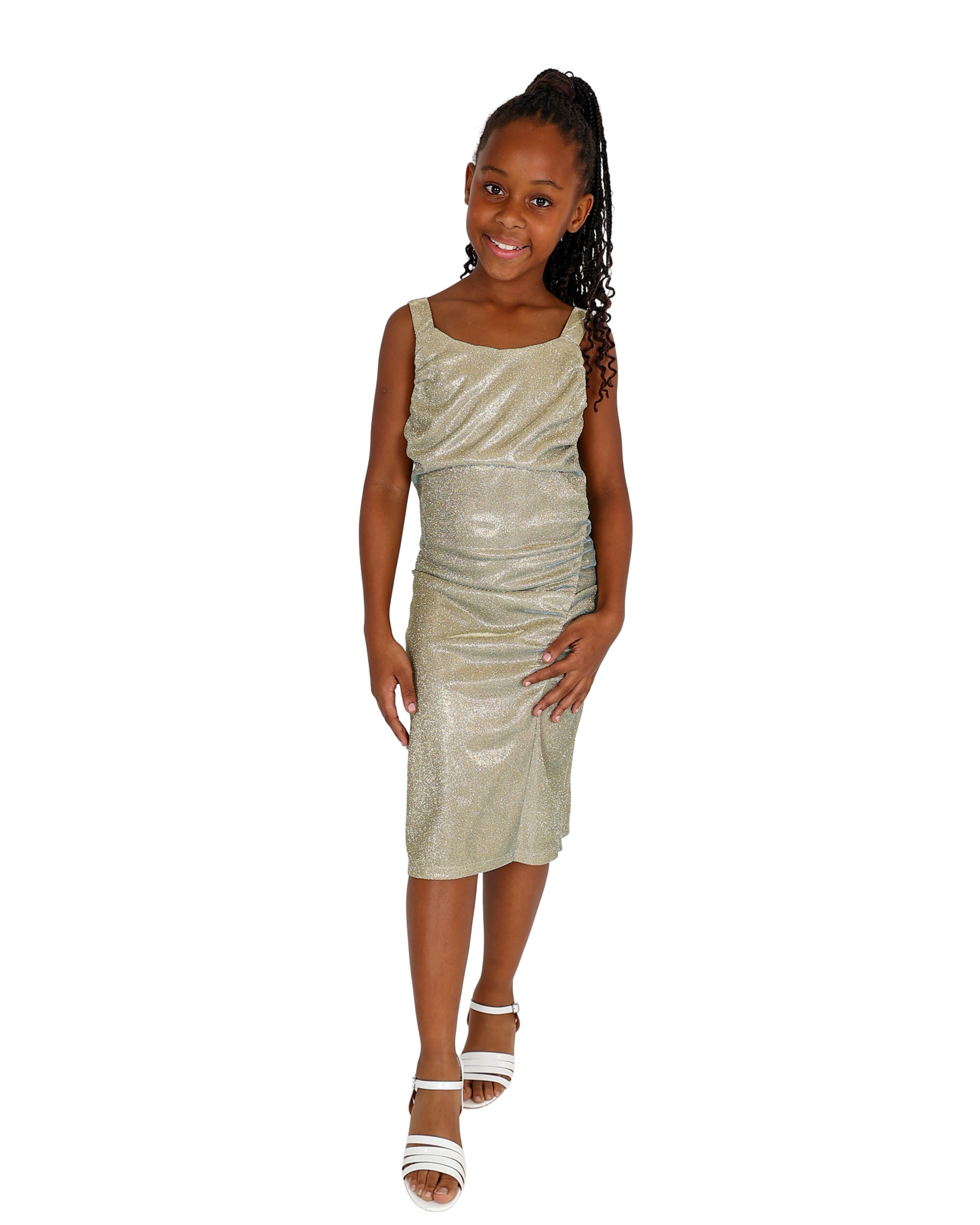 Sleeveless Side Ruched Detail Shimmer Party Dress