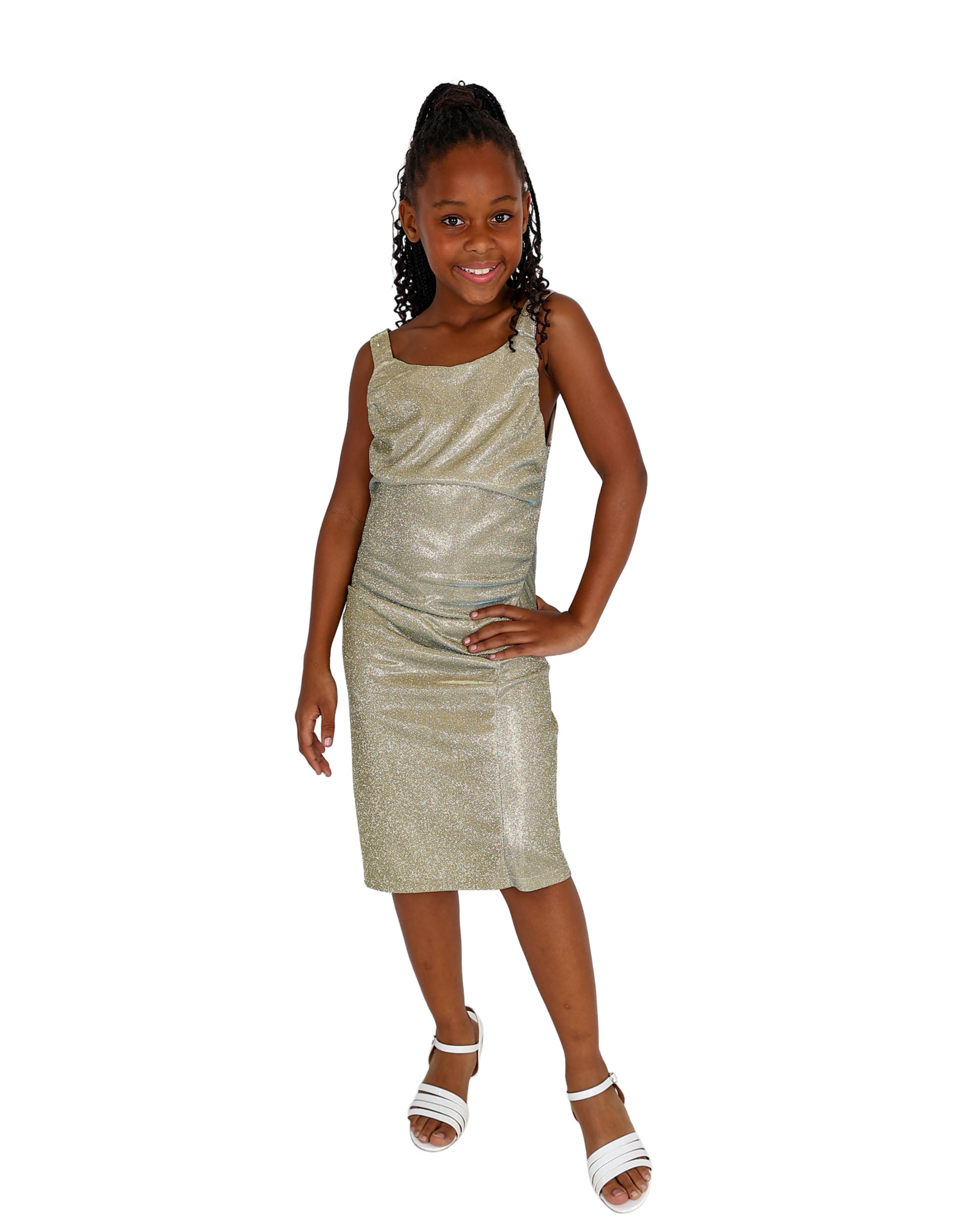 Sleeveless Side Ruched Detail Shimmer Party Dress