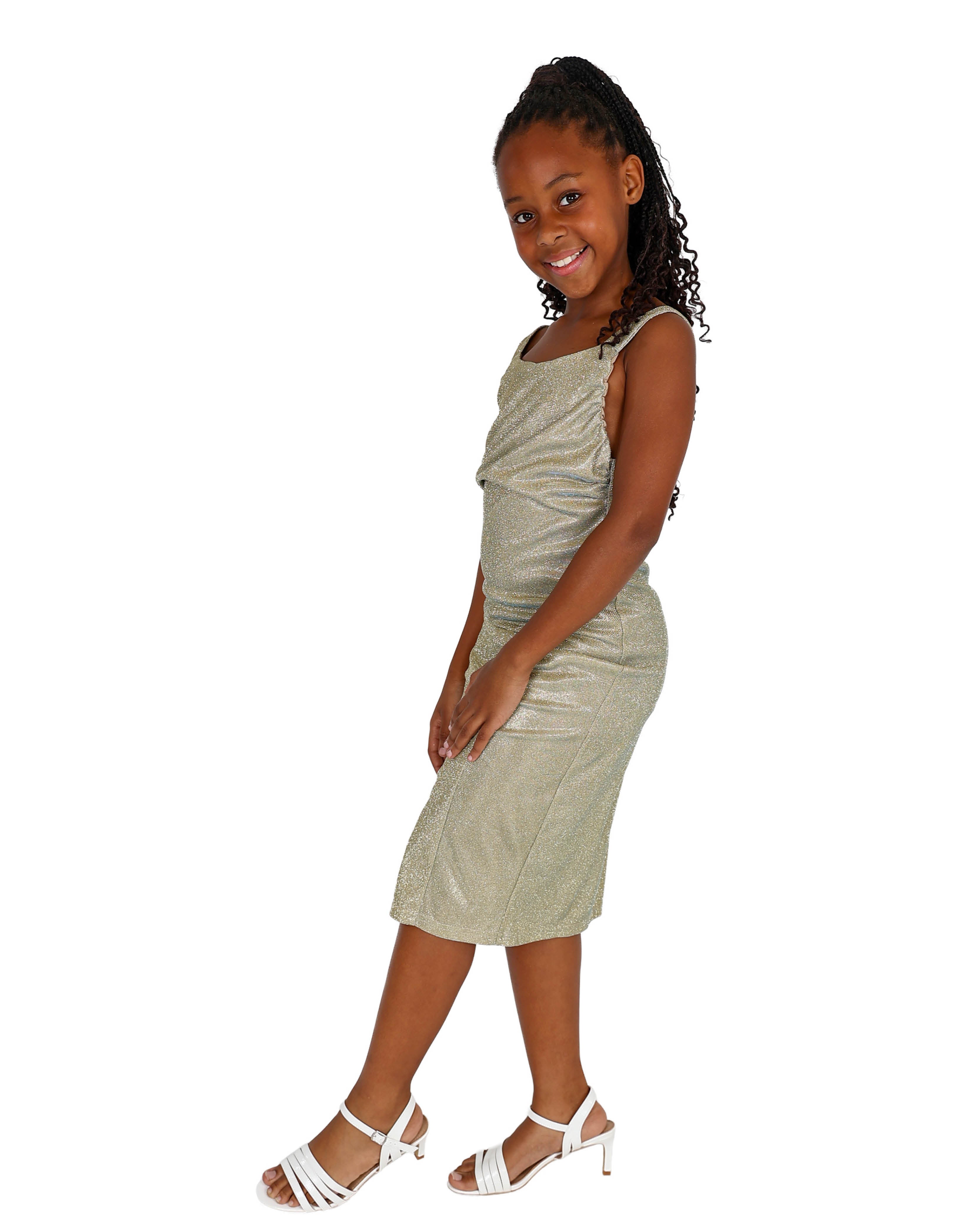 Sleeveless Side Ruched Detail Shimmer Party Dress