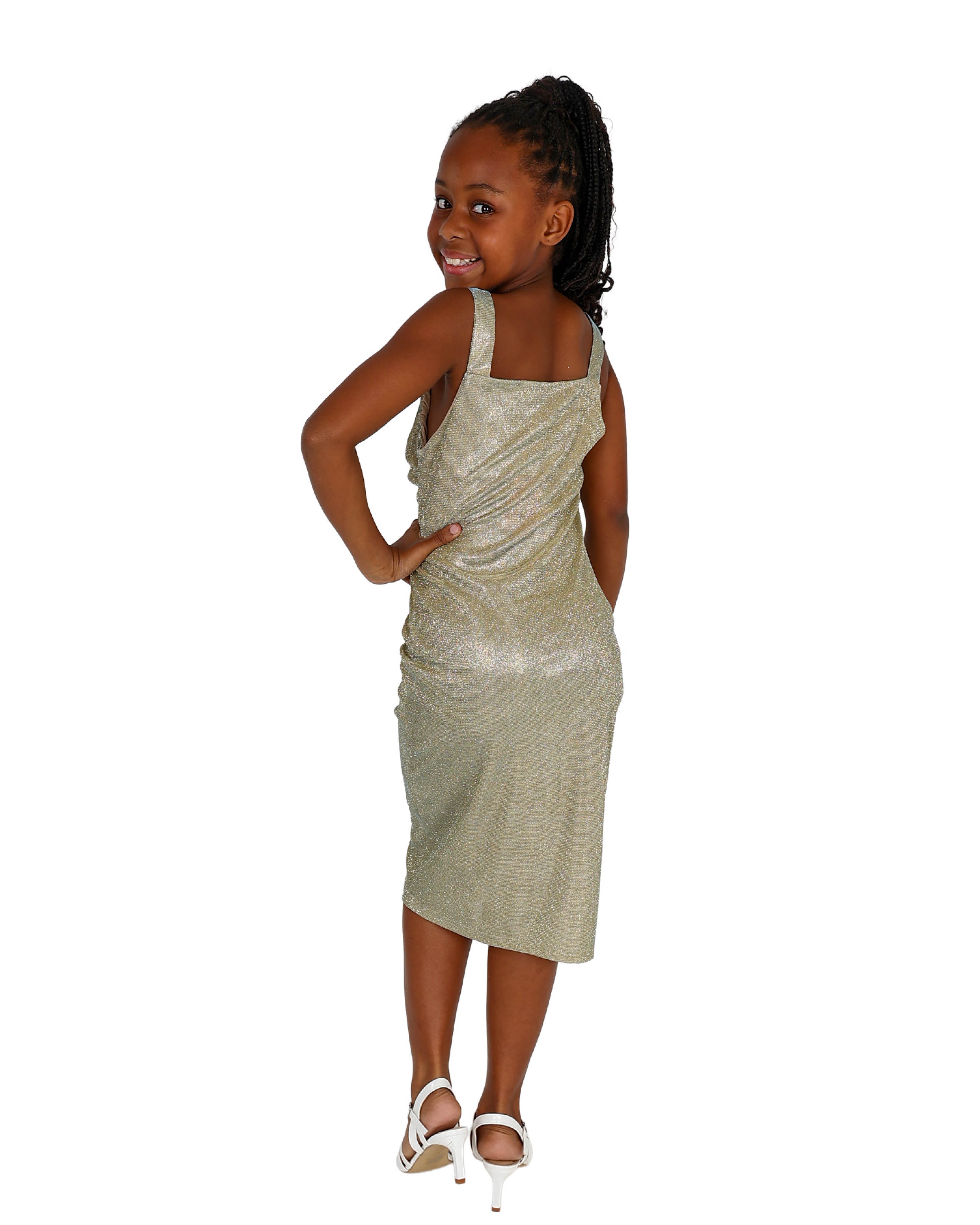Sleeveless Side Ruched Detail Shimmer Party Dress