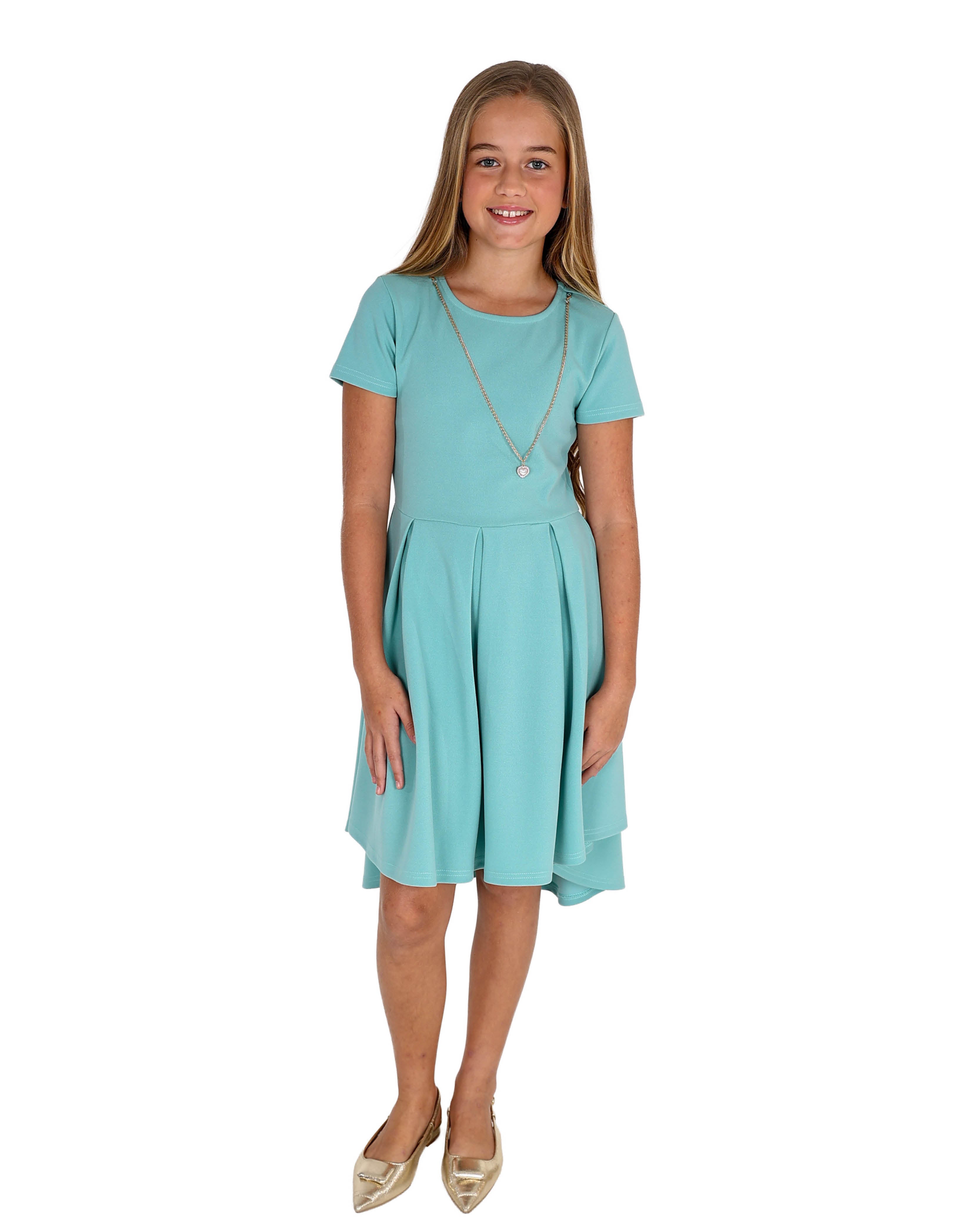 Short Sleeve High-Low Pleated Party Dress