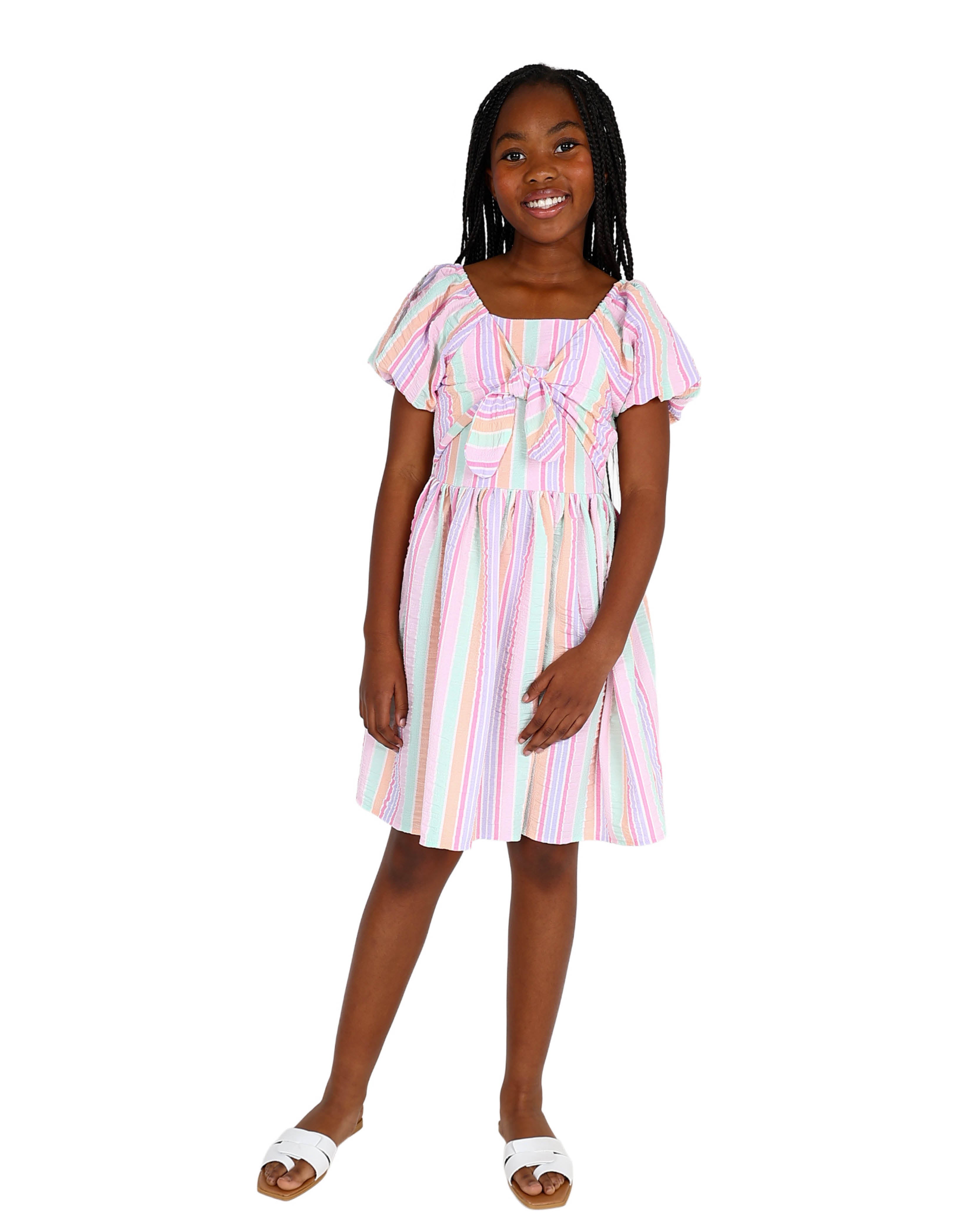 Bow Detail Pastel Striped Dress
