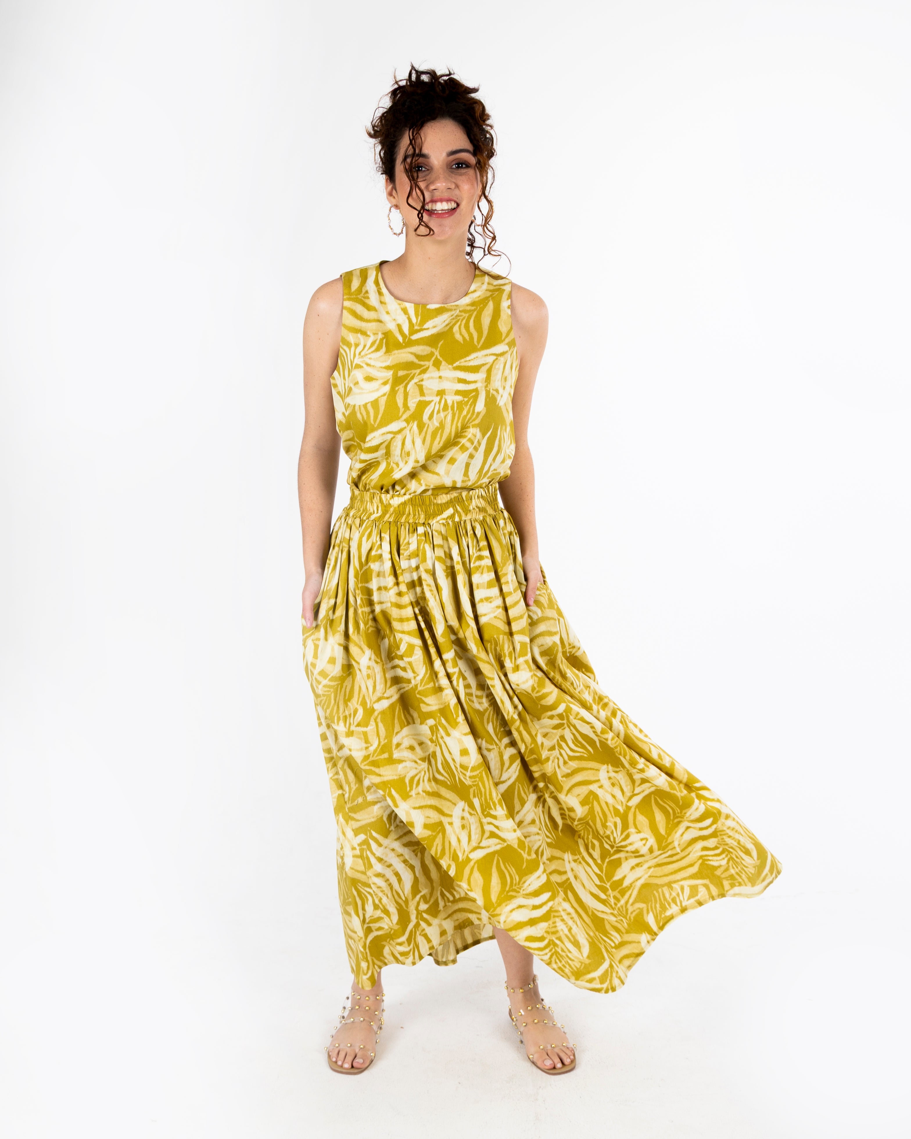 Leaf Print Flared Skirt