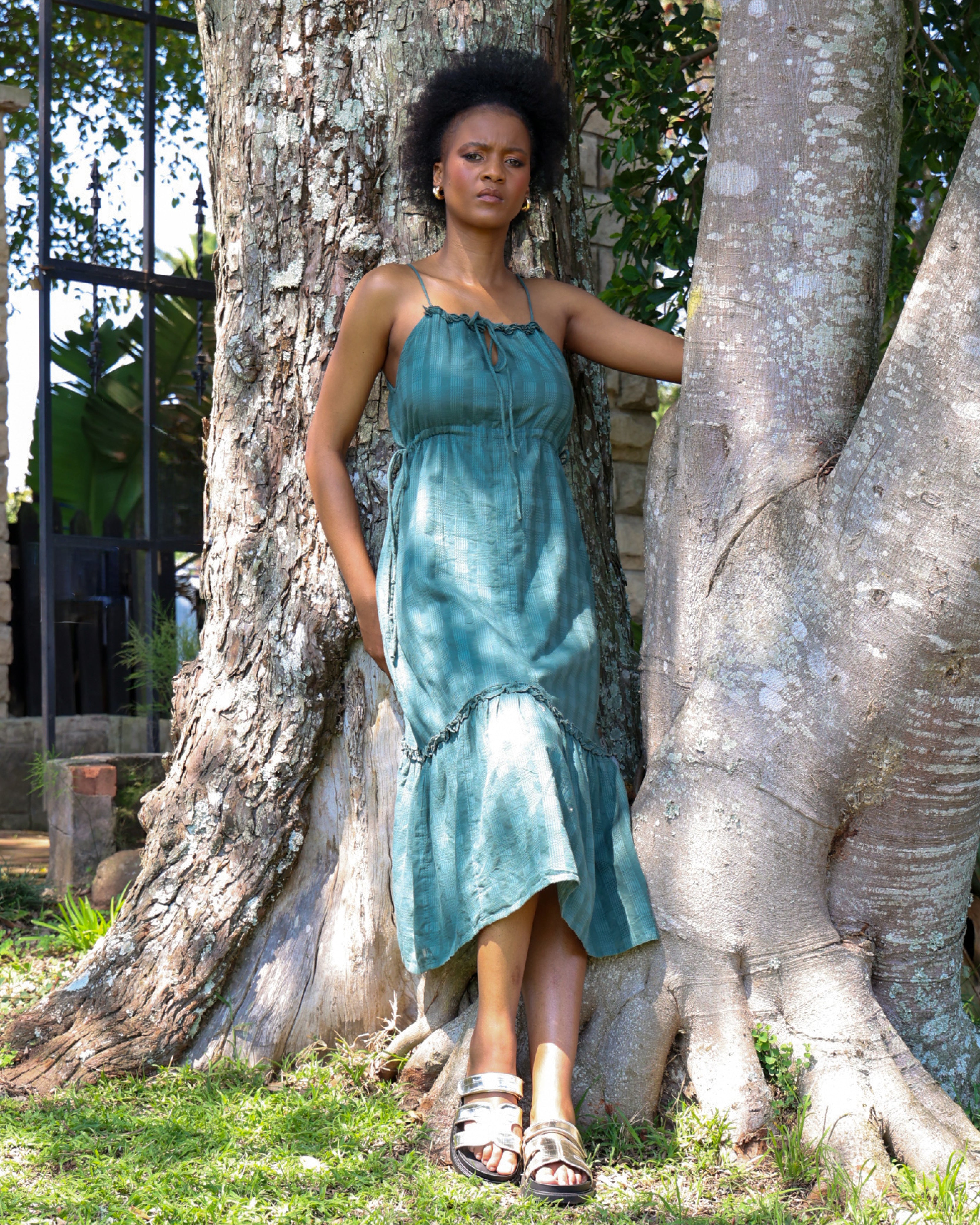 Ruffle Hem Cotton Midi Dress