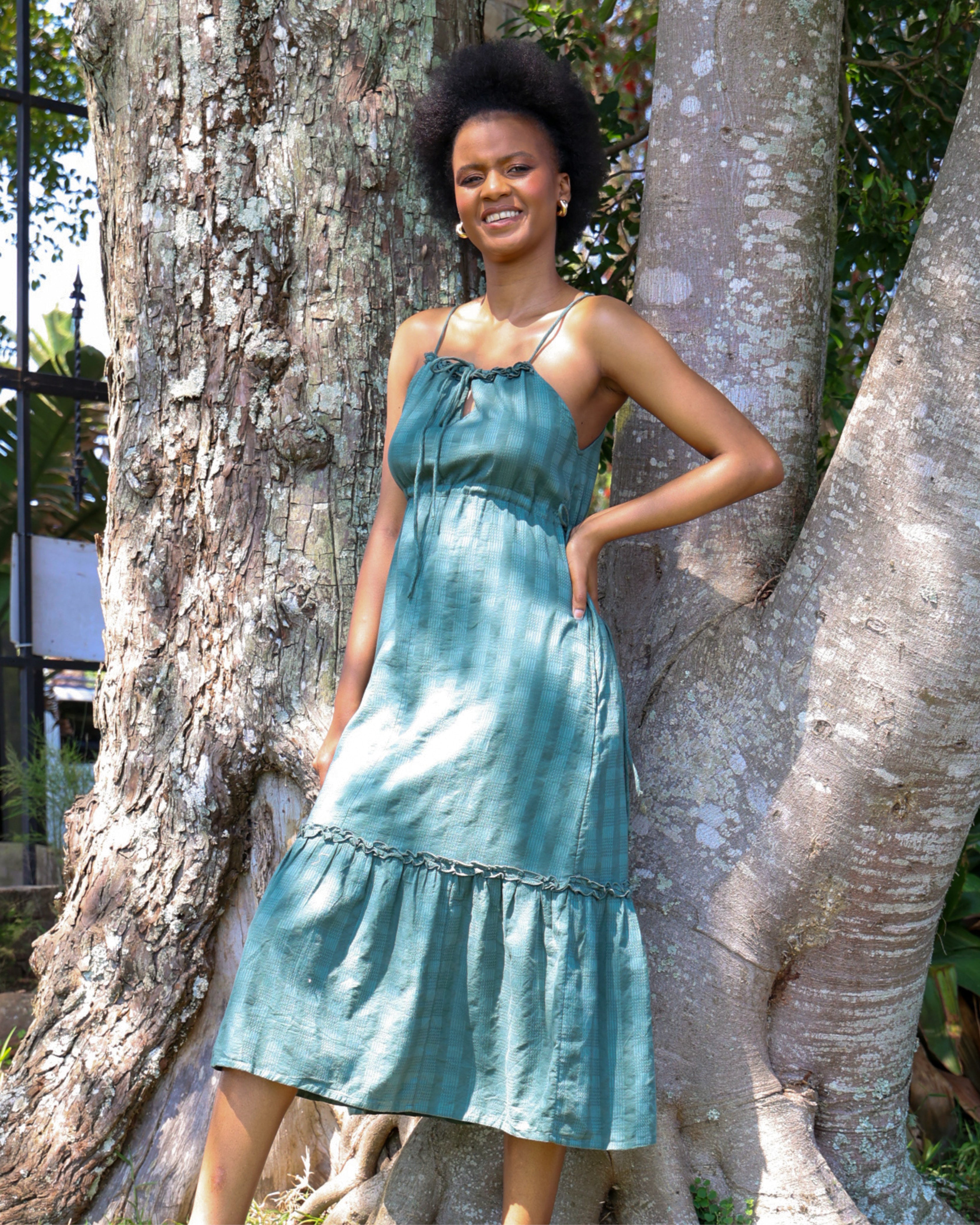 Ruffle Hem Cotton Midi Dress