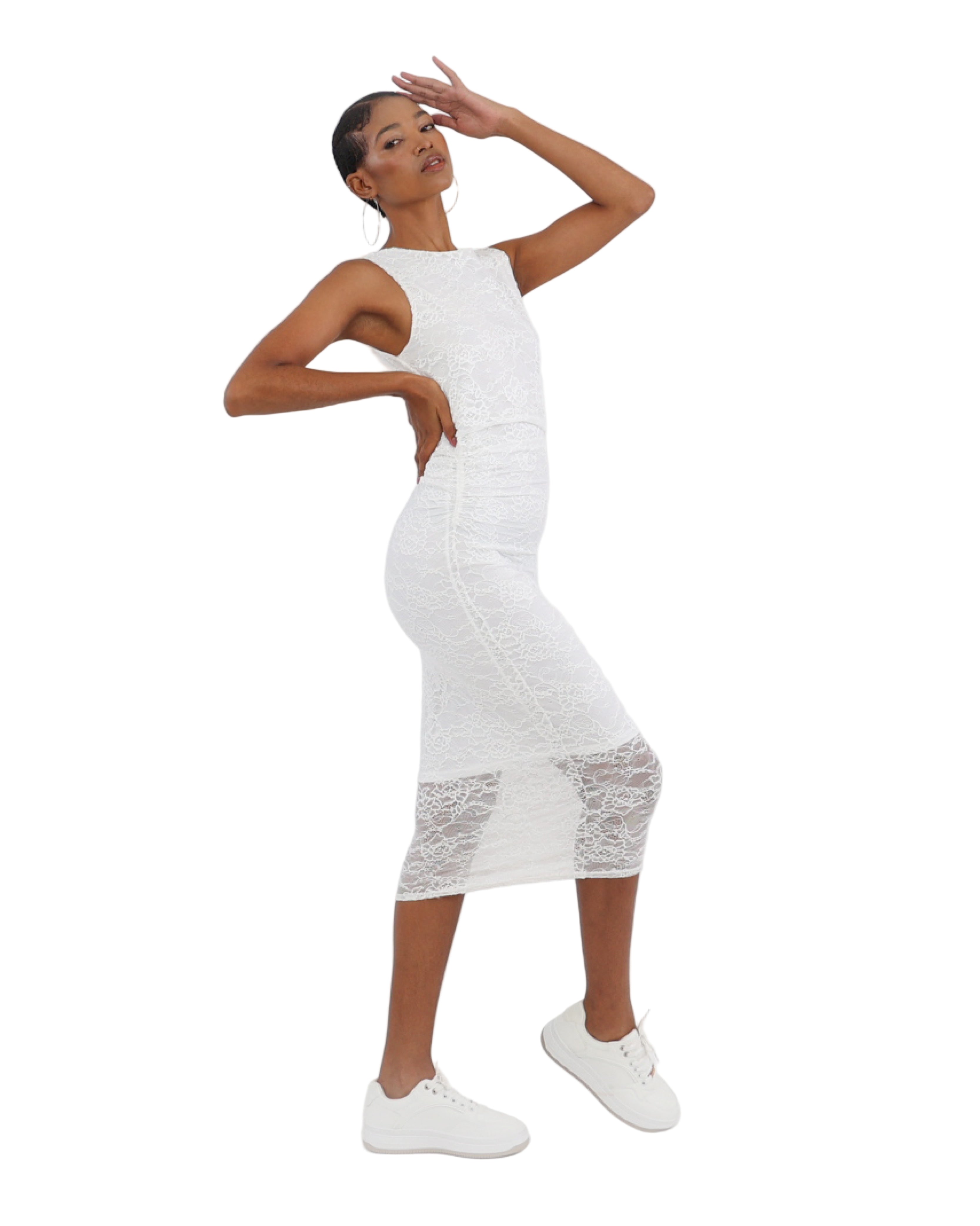 Side Ruched Lace Dress