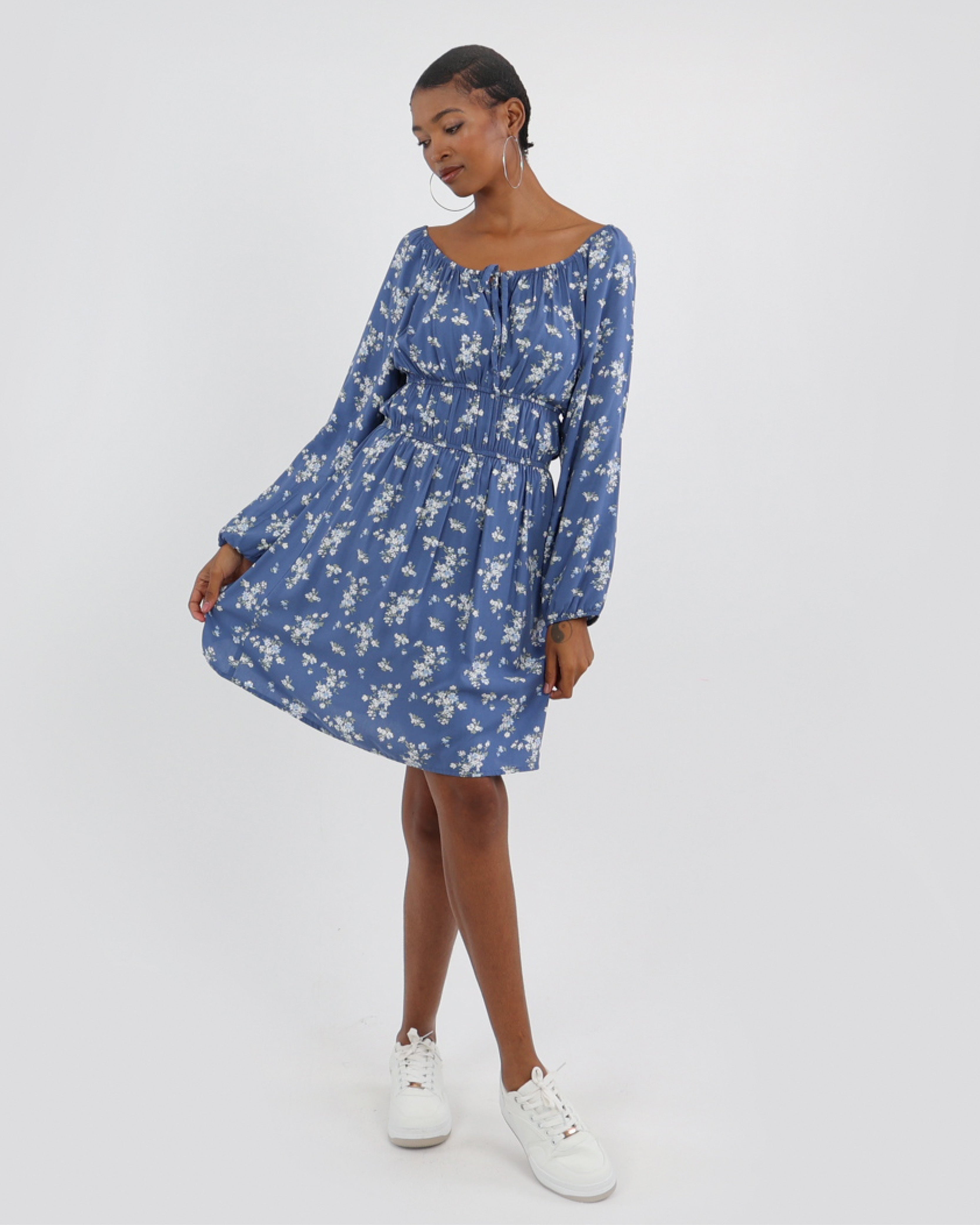 Long Sleeve Floral Print Mini Dress