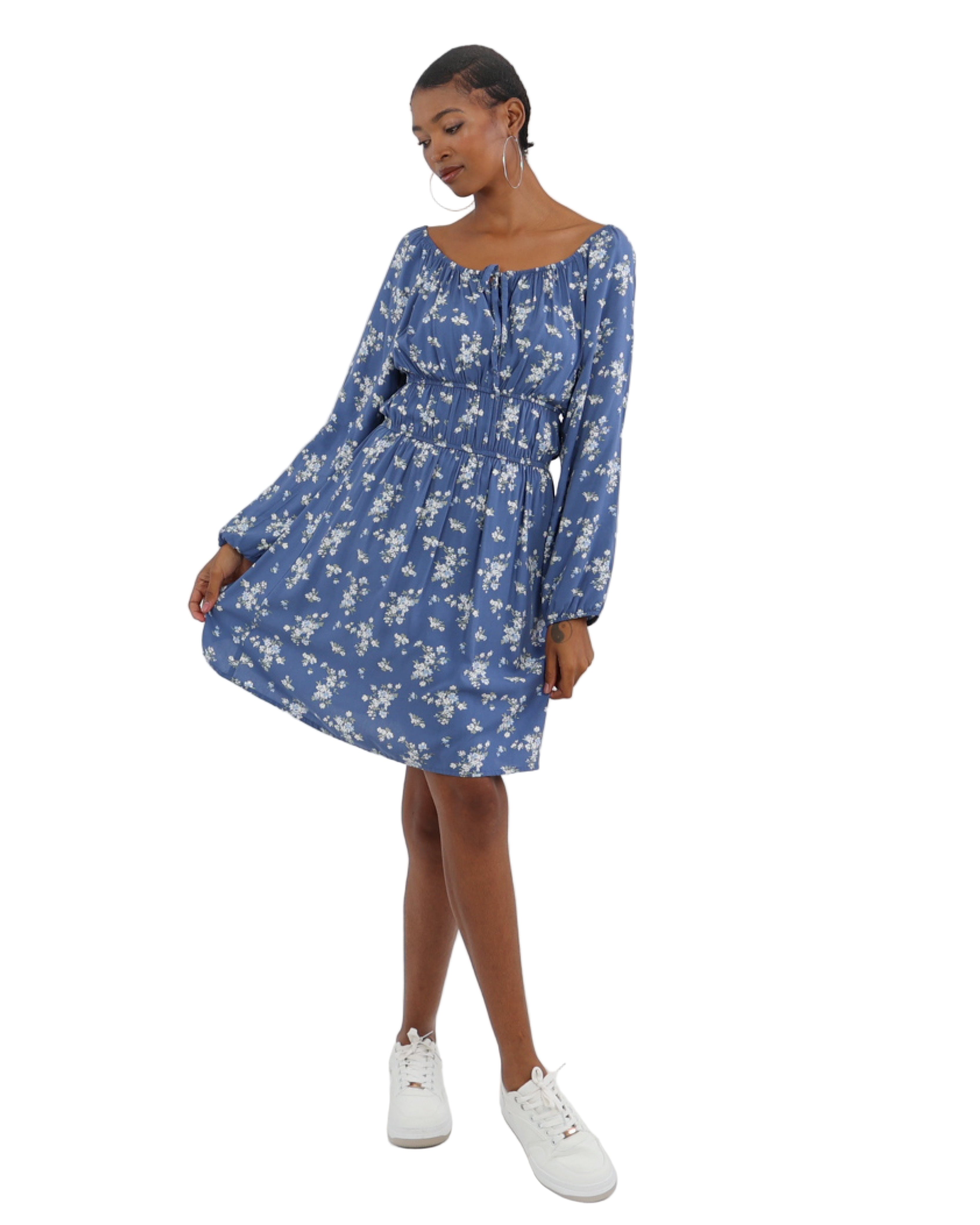 Long Sleeve Floral Print Mini Dress