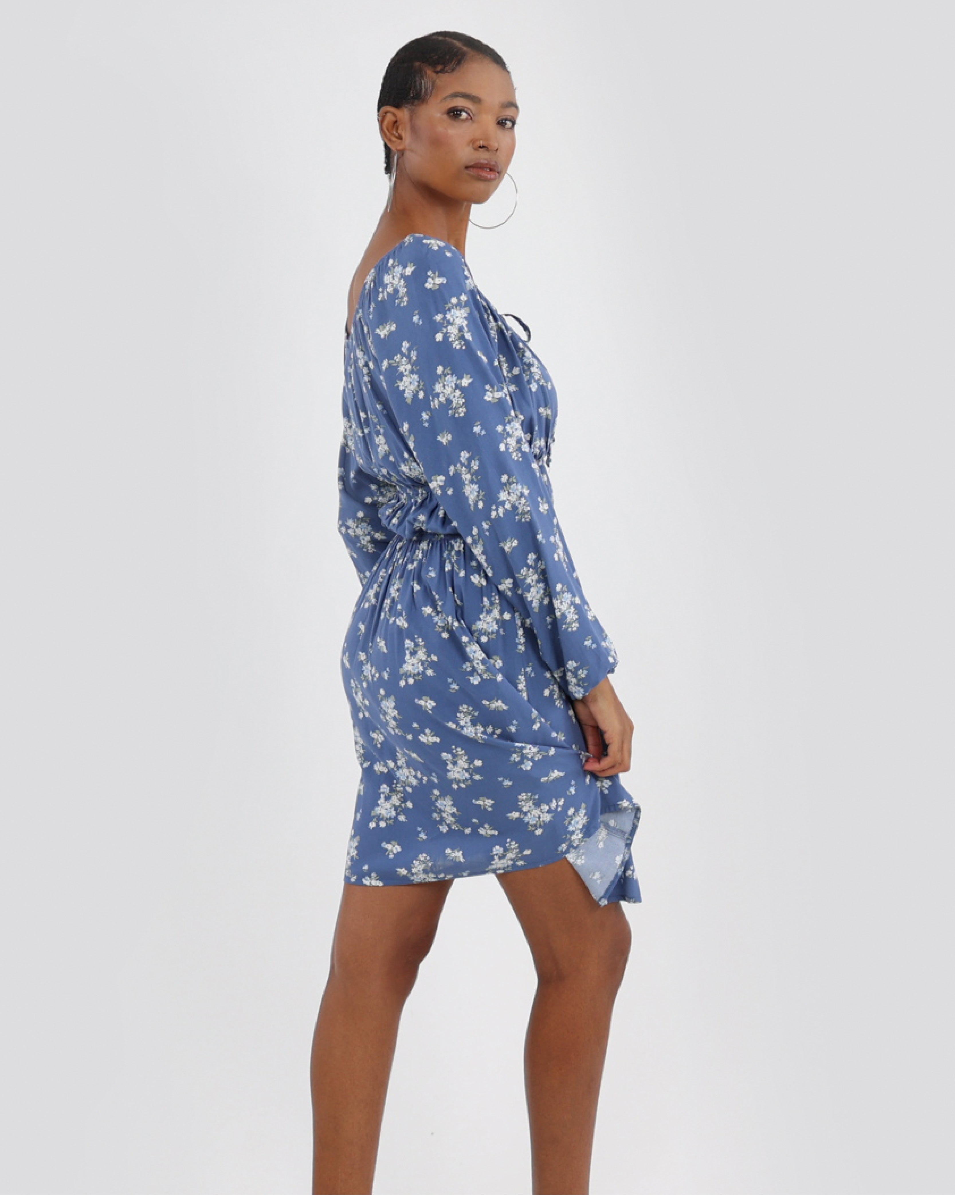 Long Sleeve Floral Print Mini Dress