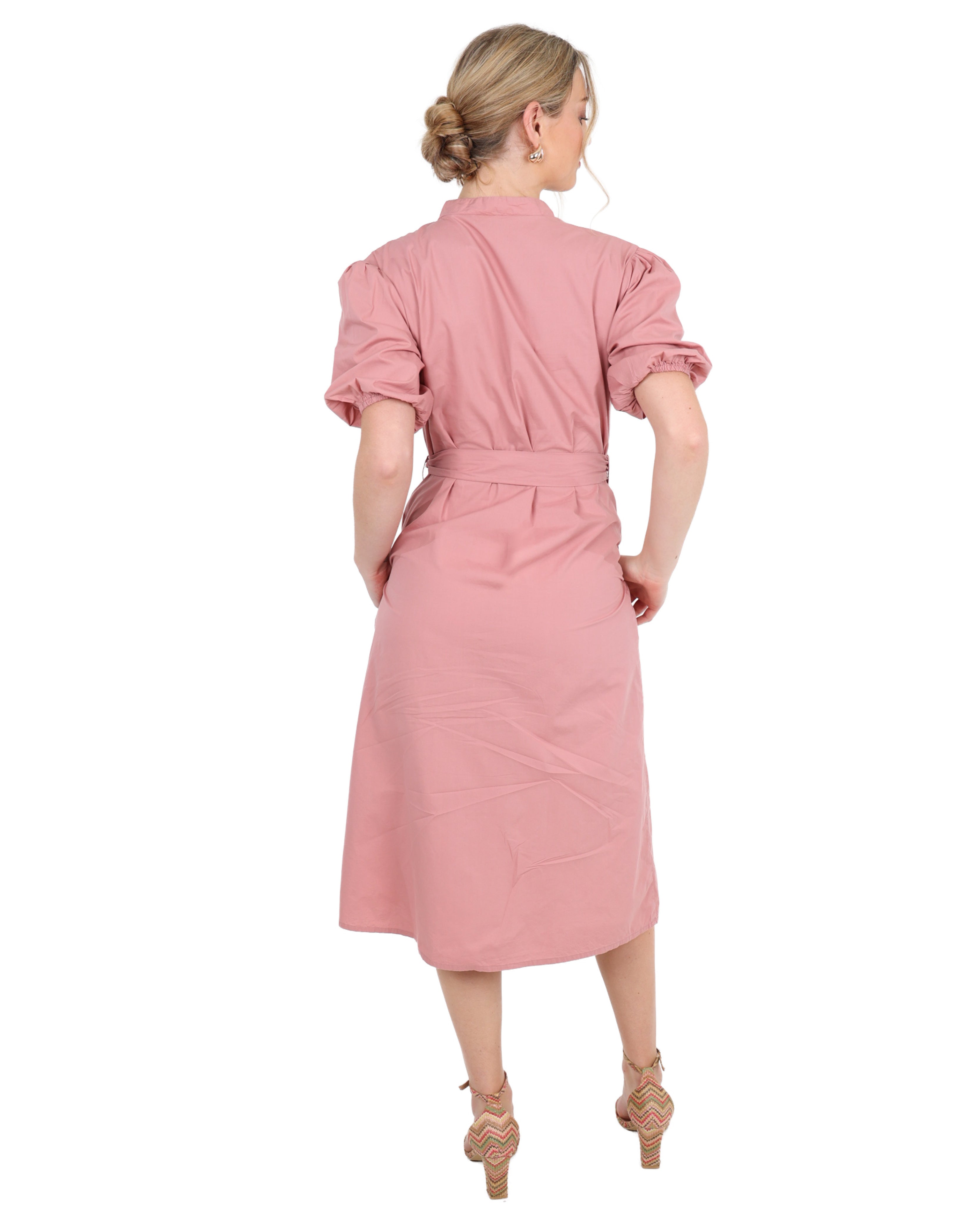 Short Puff Sleeve Blushwood Cotton Midi Shirt Dress