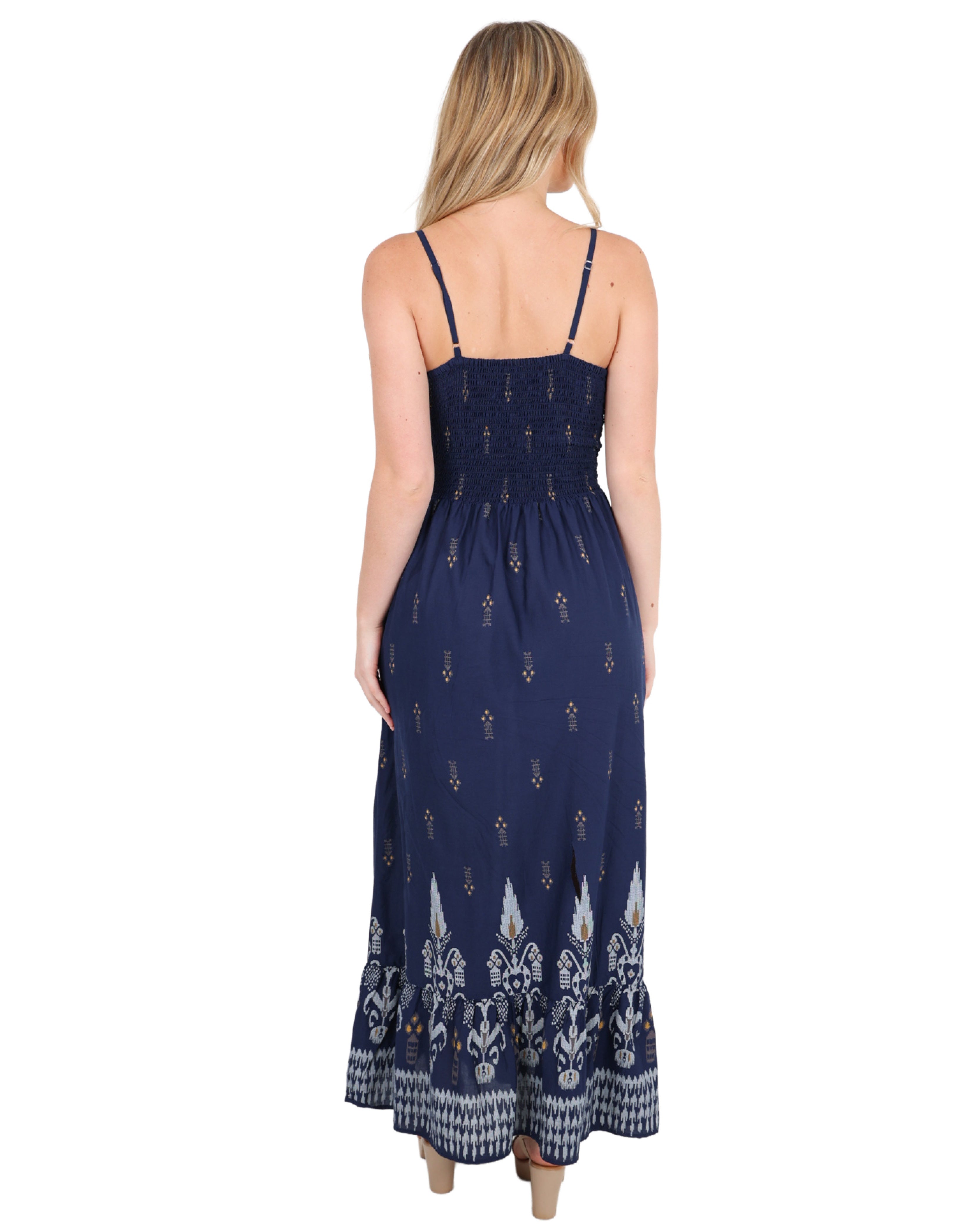 Strappy Azure Border Cotton Maxi Dress