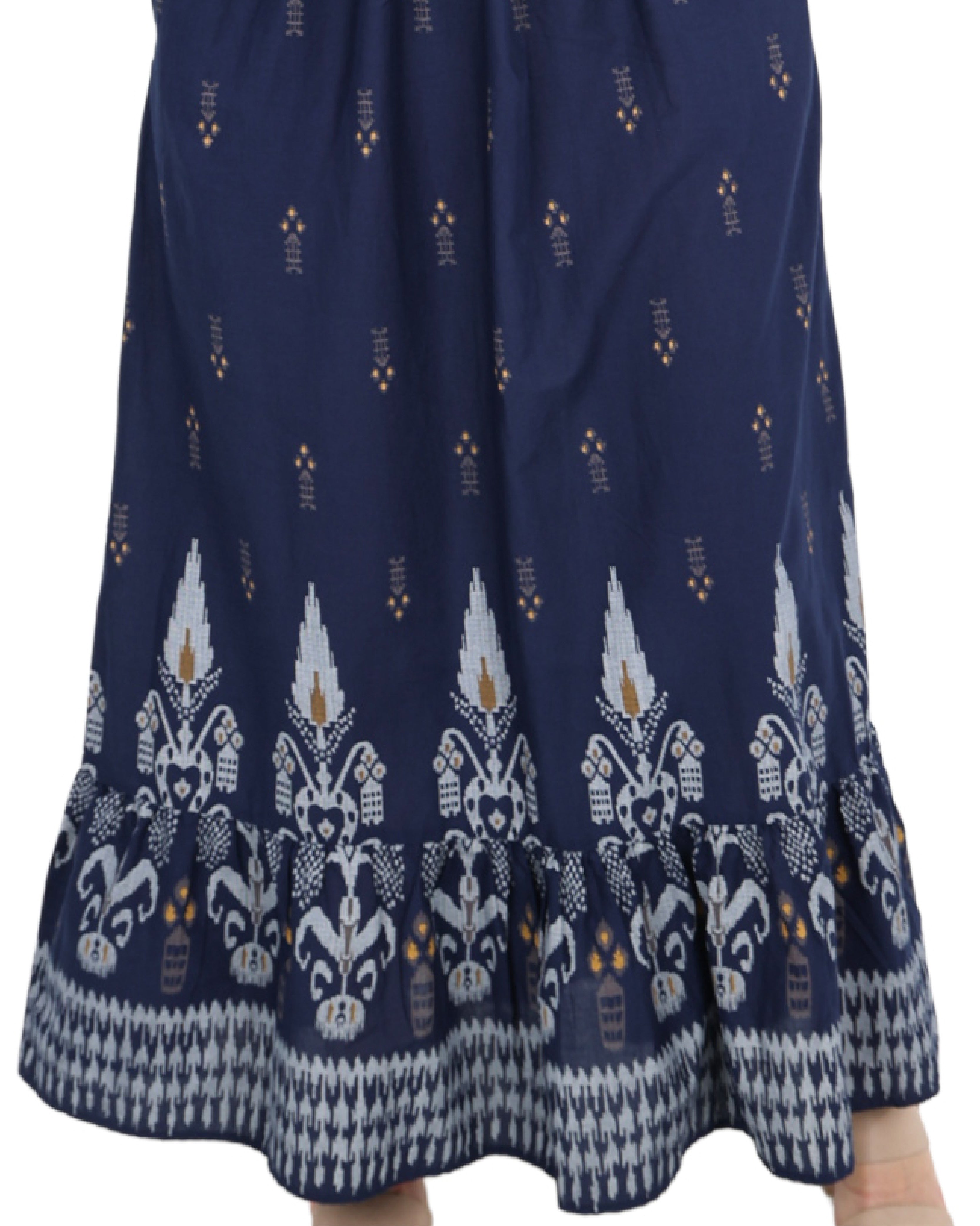 Strappy Azure Border Cotton Maxi Dress