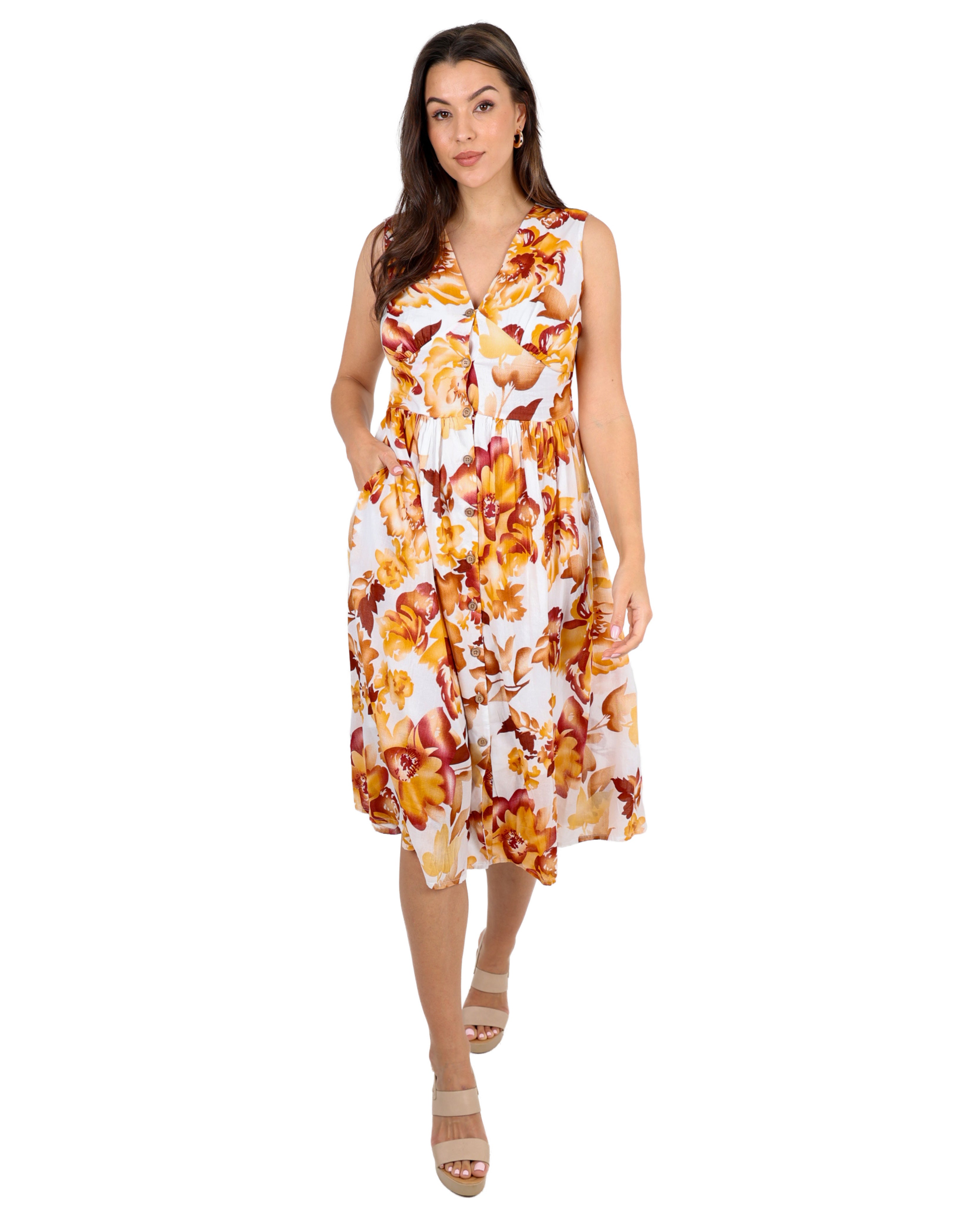 Elara Cotton Floral Midi Dress