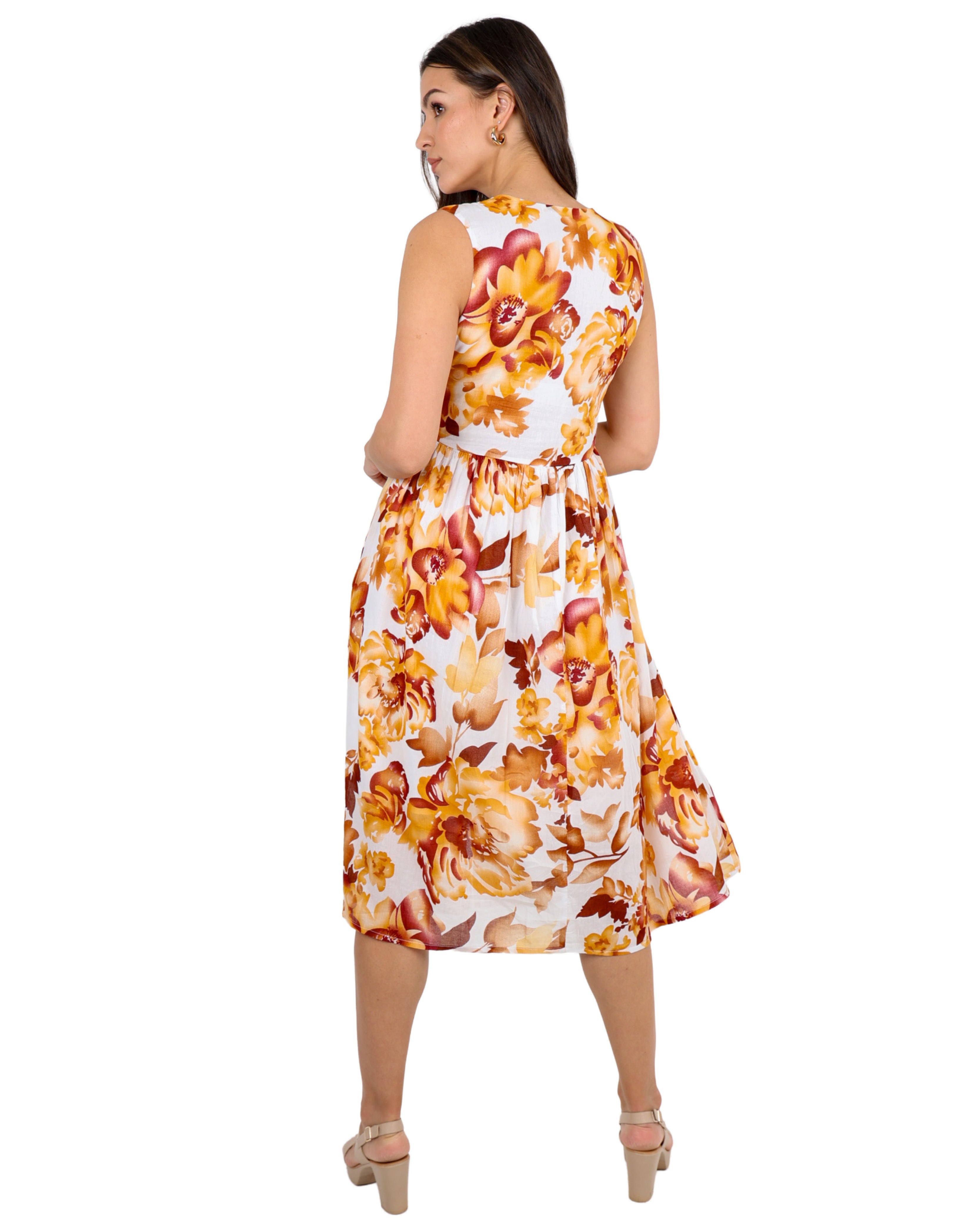 Elara Cotton Floral Midi Dress