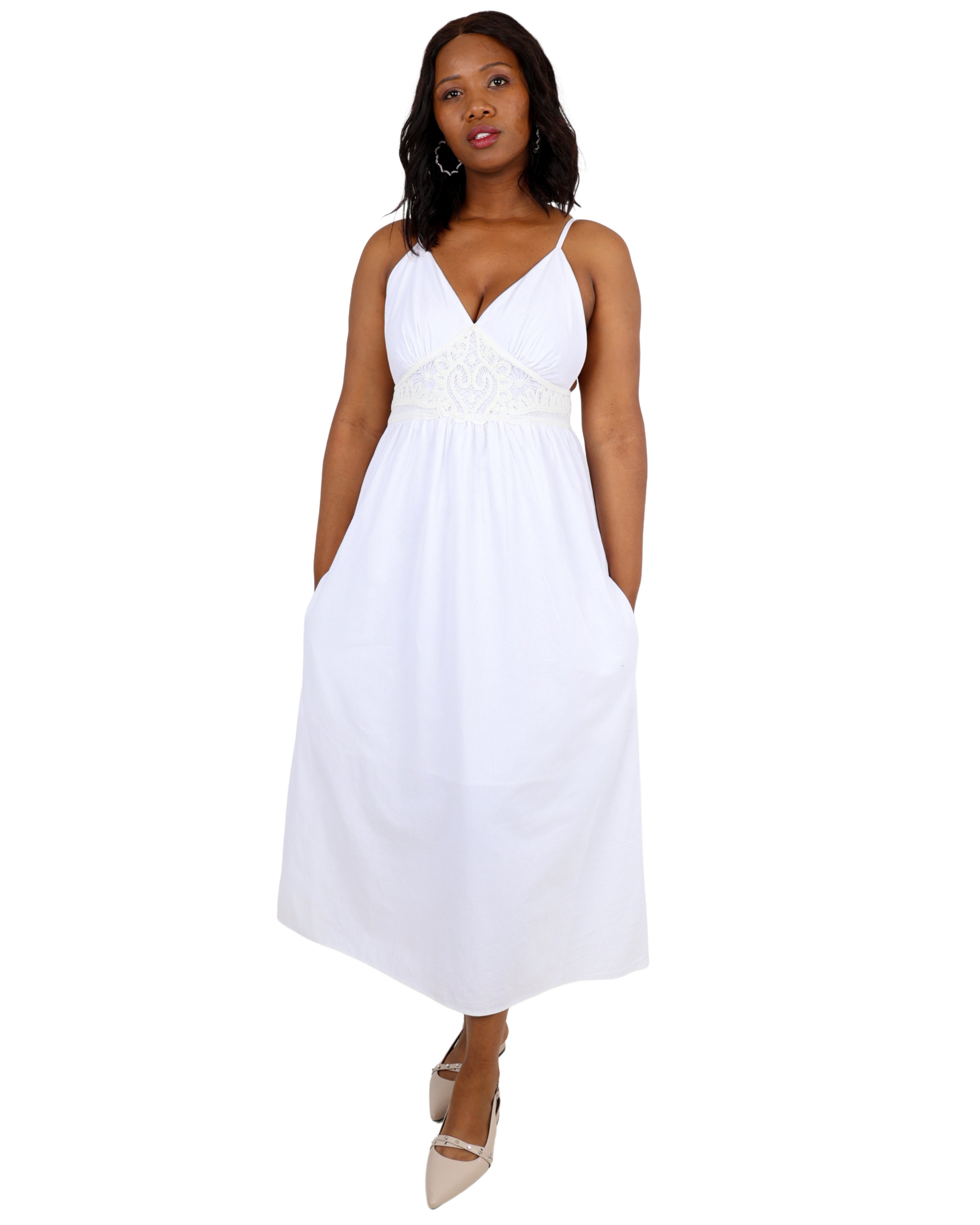 Serena Cotton Crochet Midi Dress