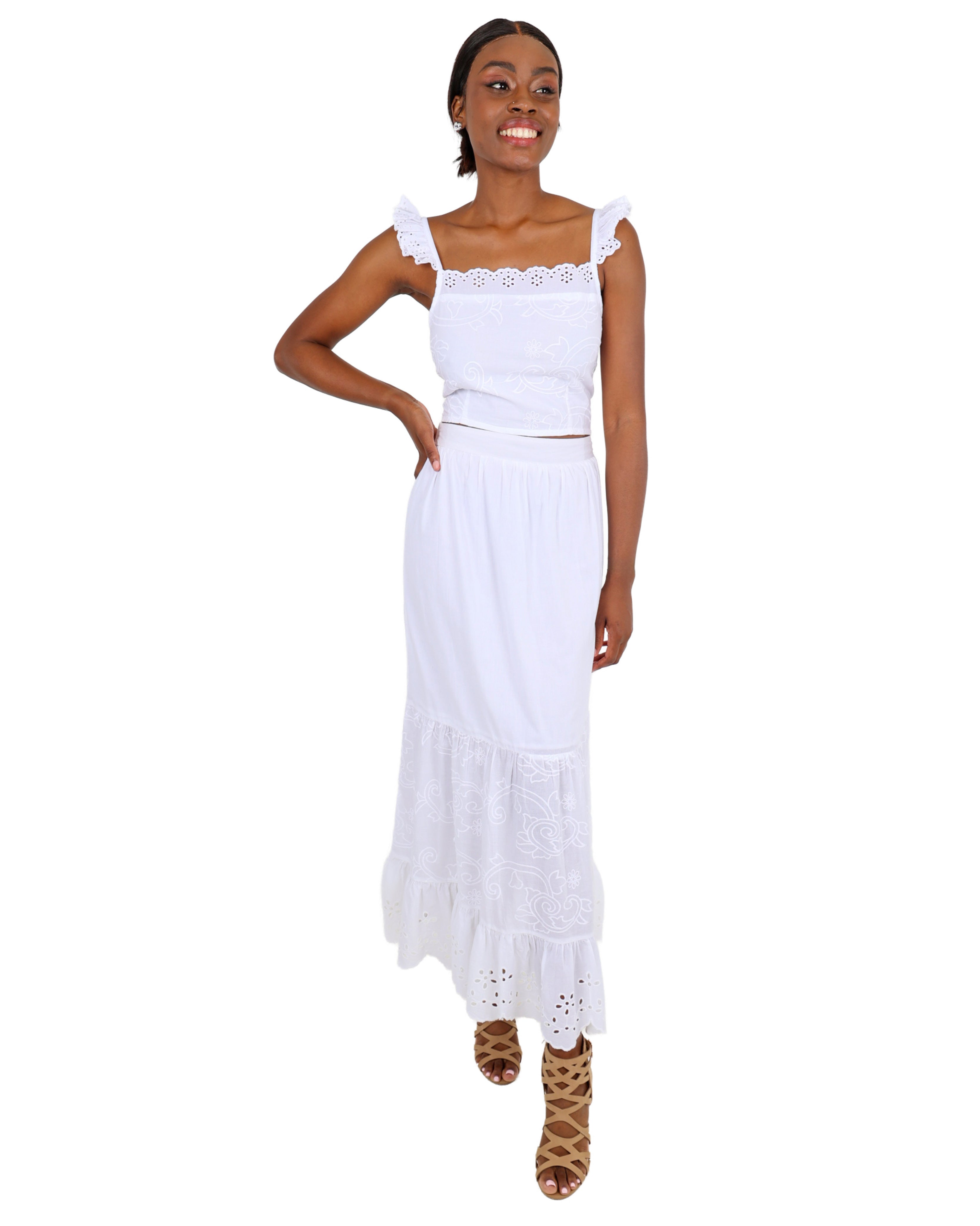The Isla Embroidered Cotton Tiered Maxi Skirt