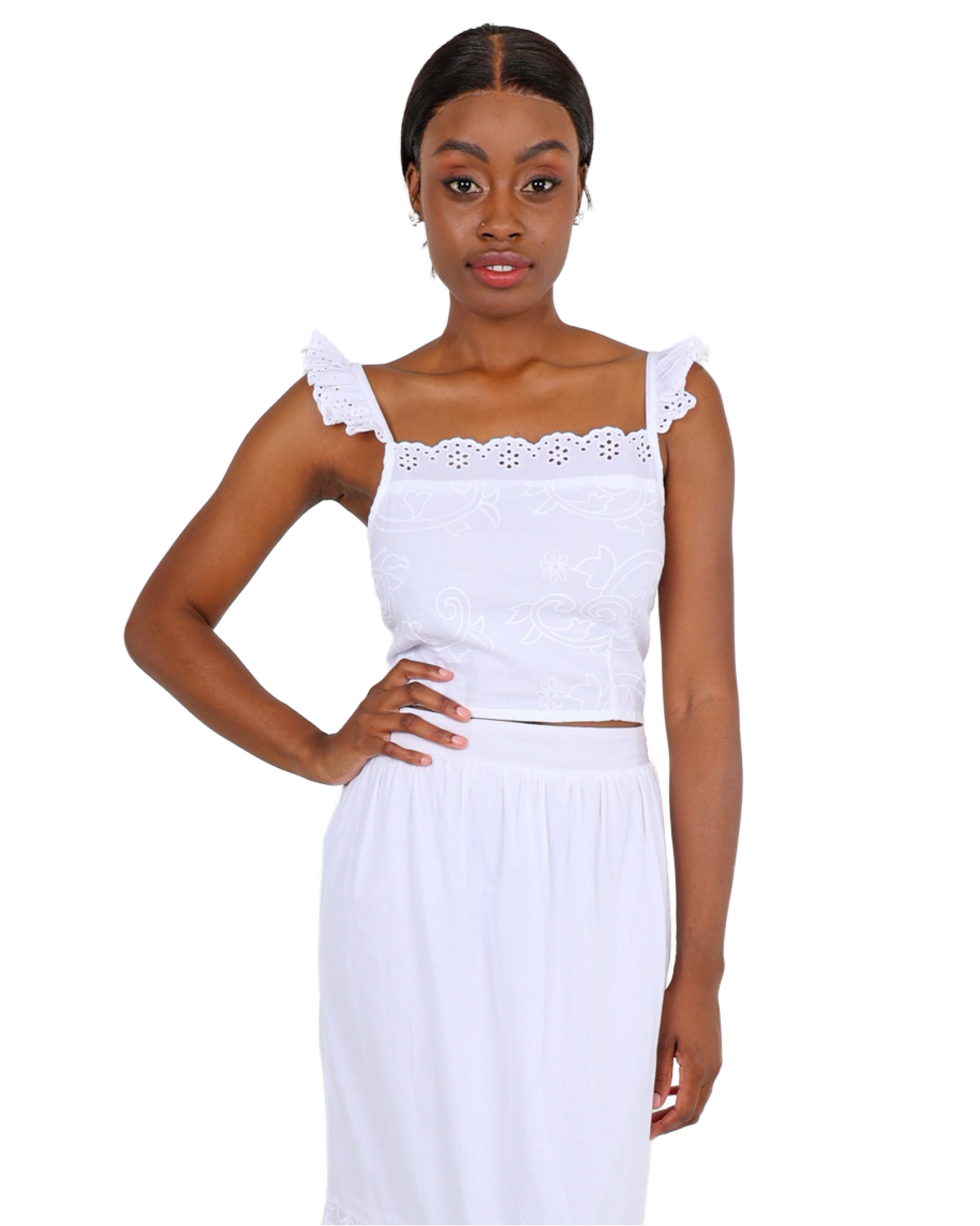 The Isla Embroidered Cotton Crop Top