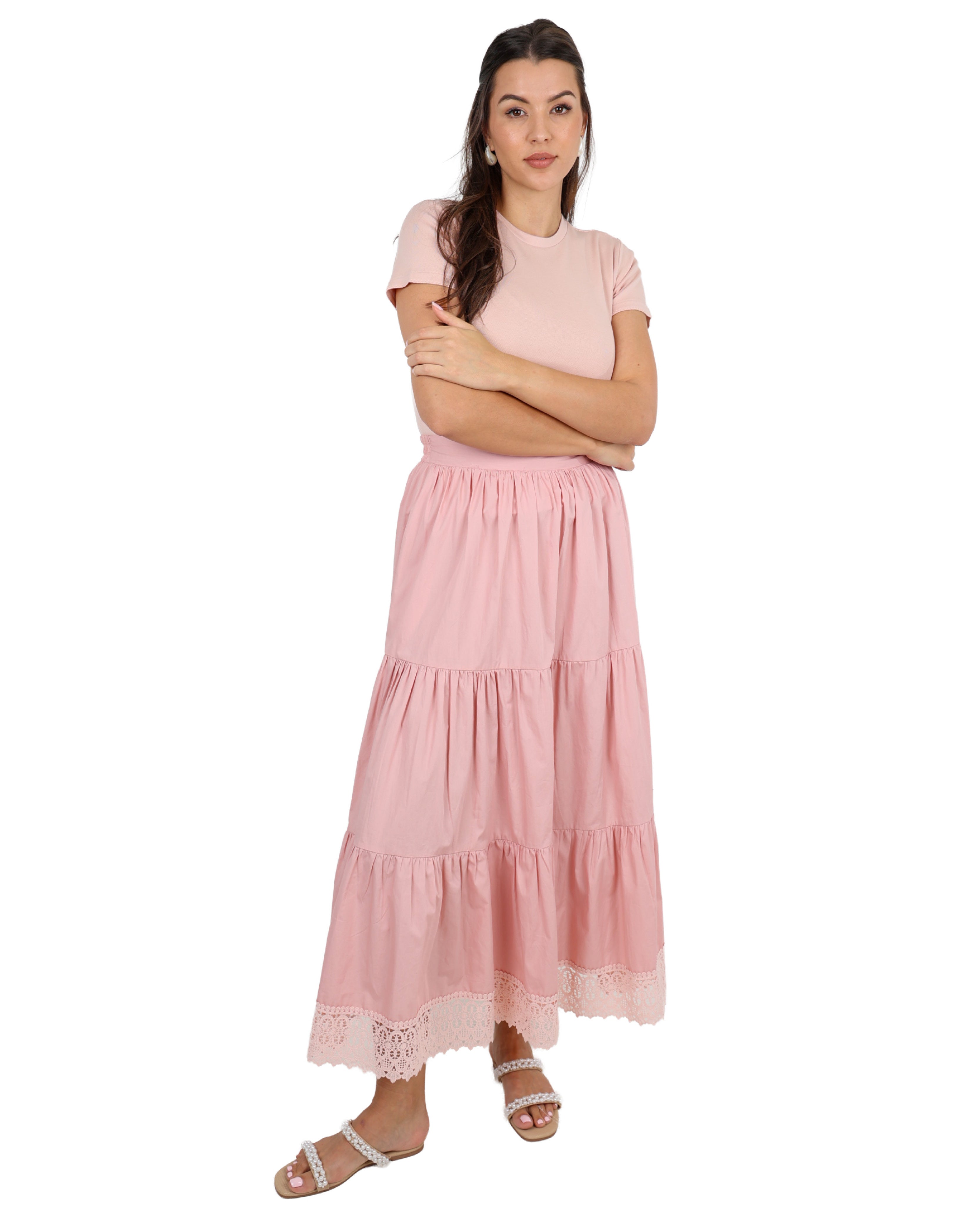 The Marlowe Cotton Tiered Lace Maxi Skirt