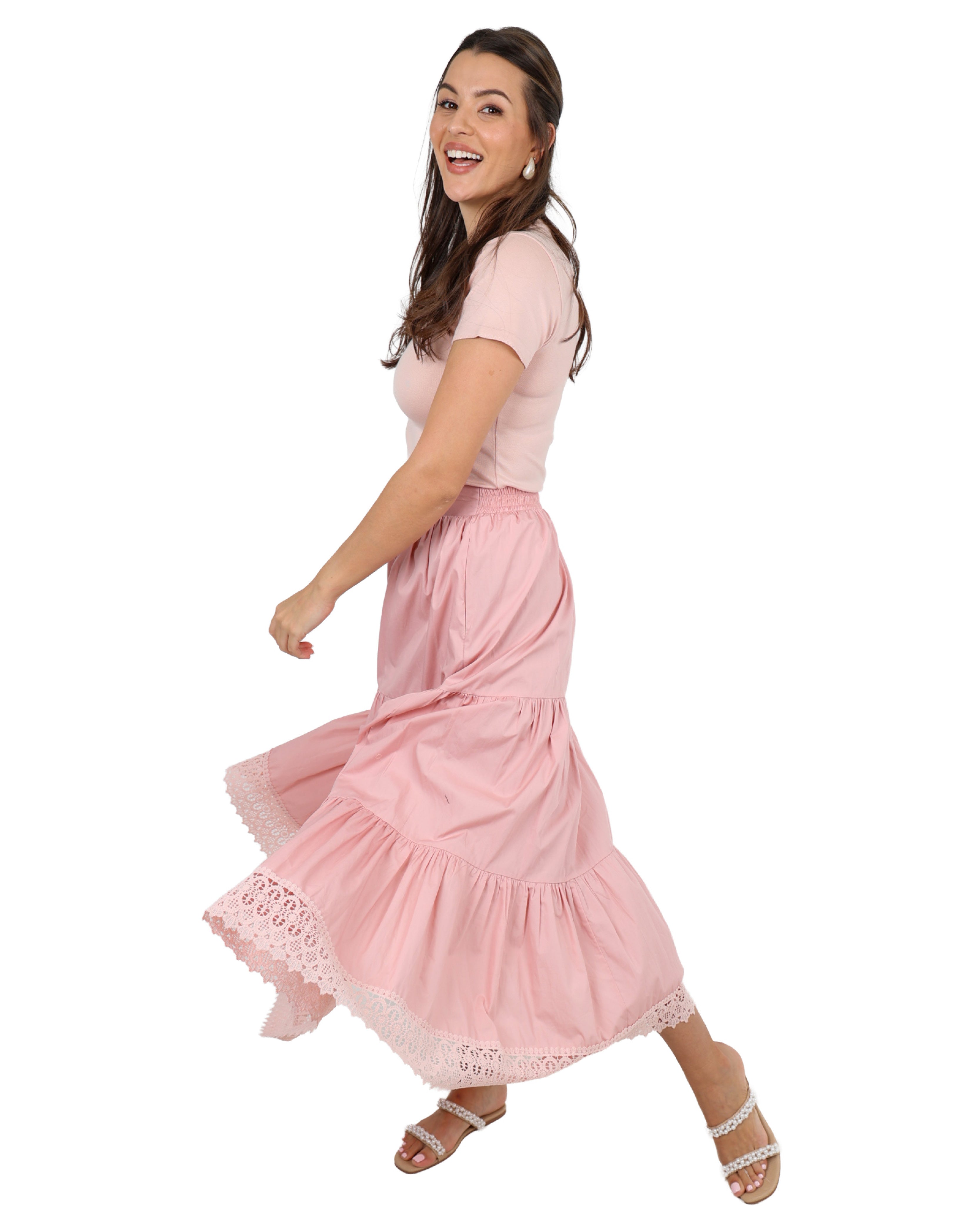 The Marlowe Cotton Tiered Lace Maxi Skirt