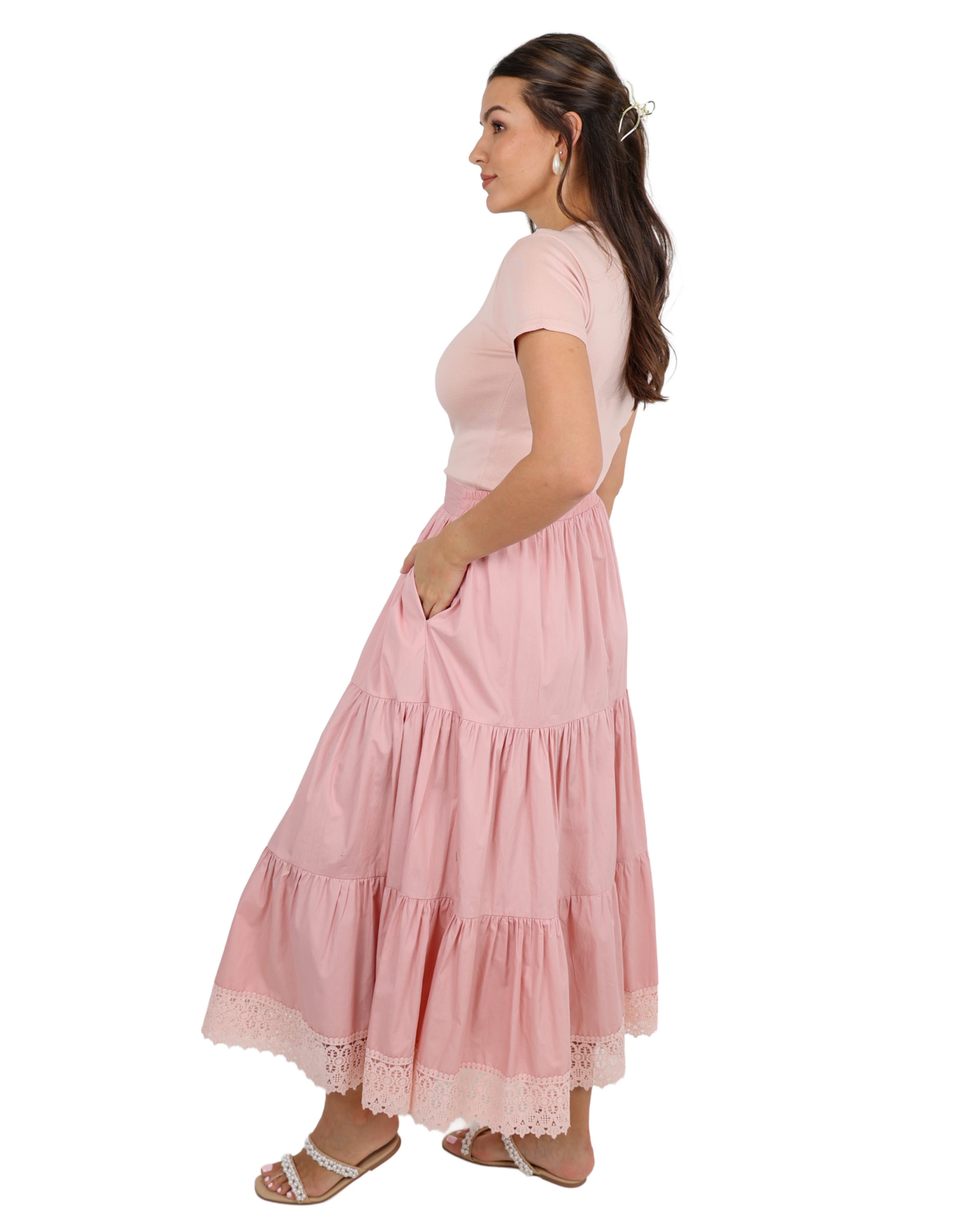 Blush Short Sleeve Crew Neck Cotton T-Shirt