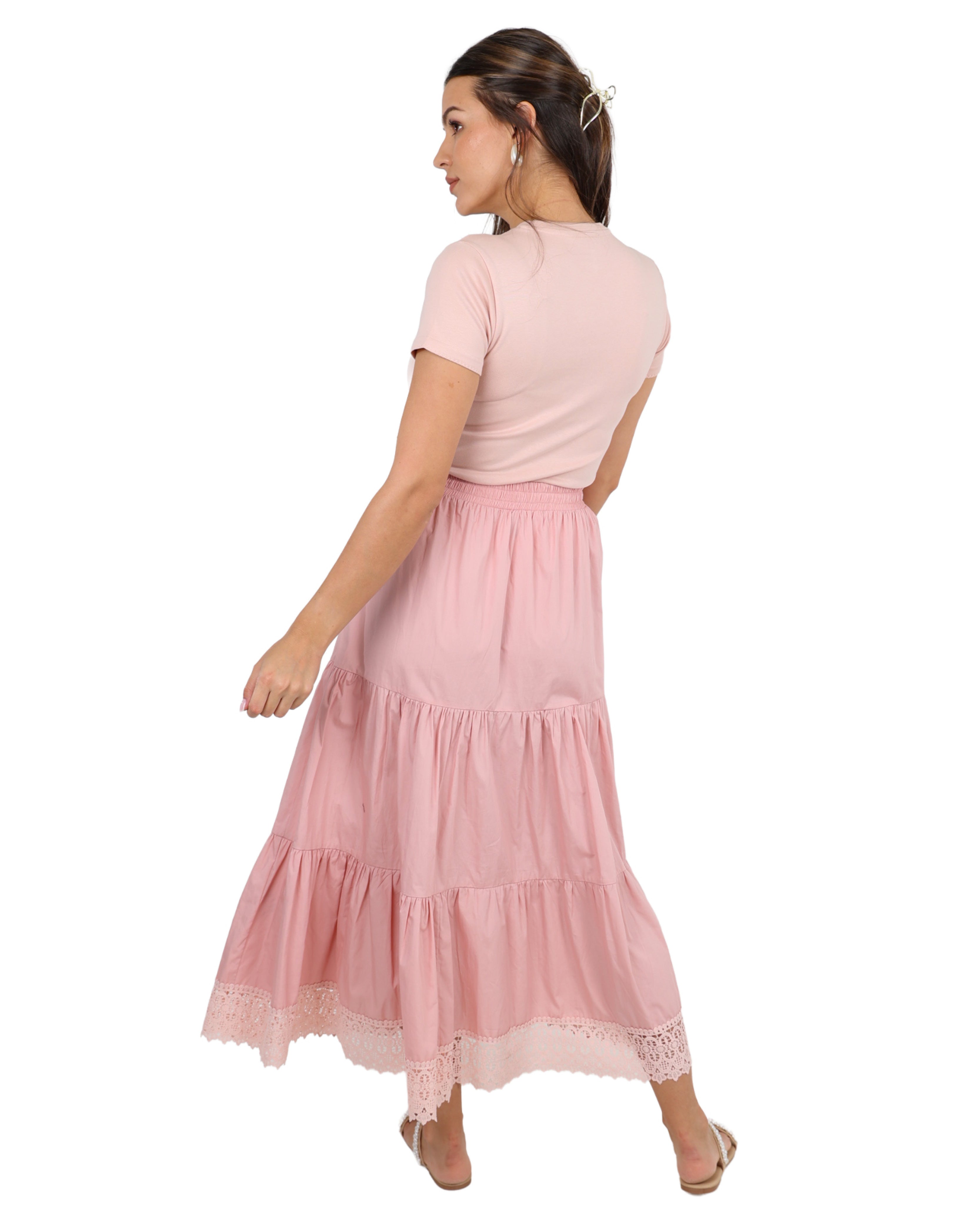 The Marlowe Cotton Tiered Lace Maxi Skirt