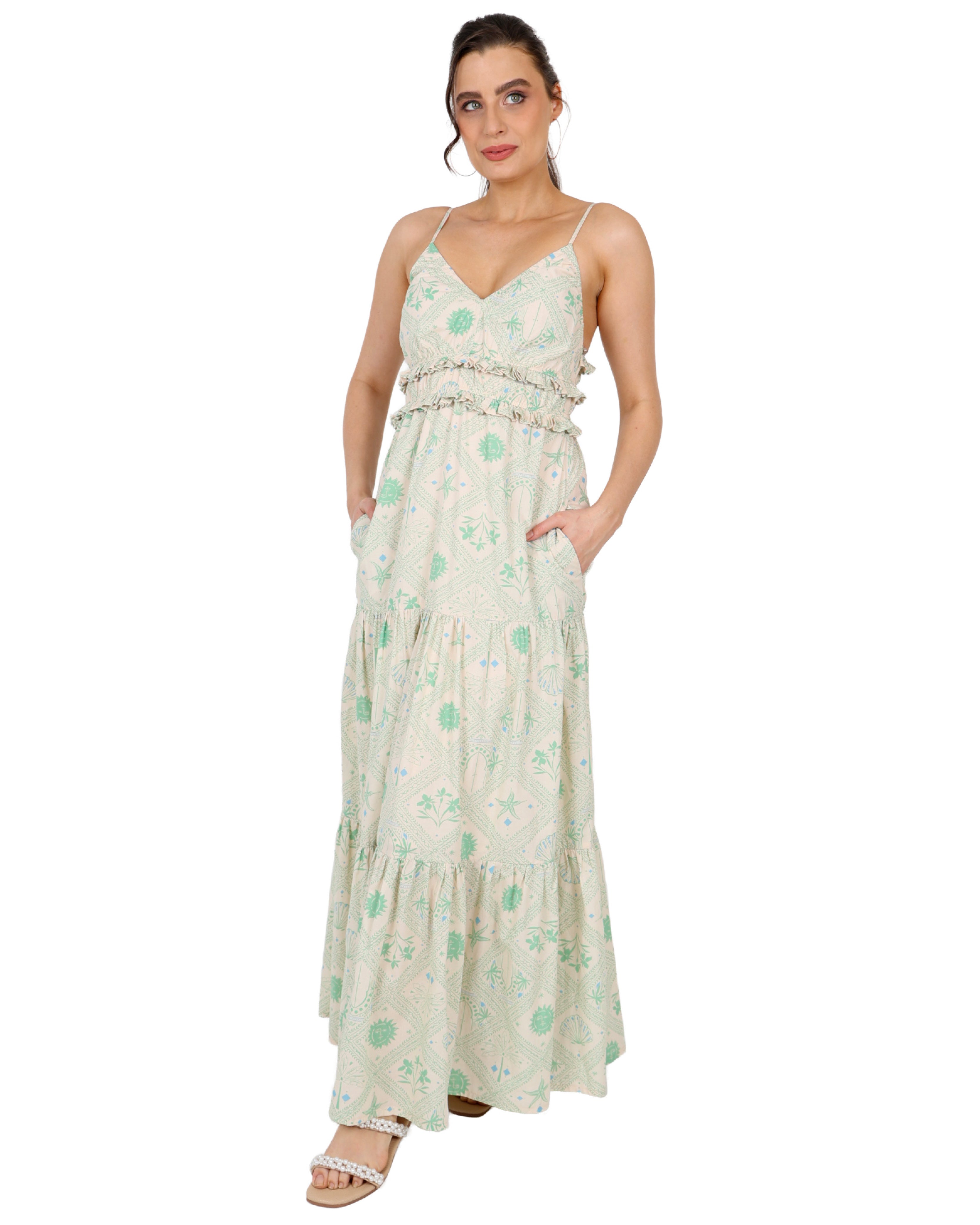 Strappy Amalfi Inspired Cotton Maxi Dress