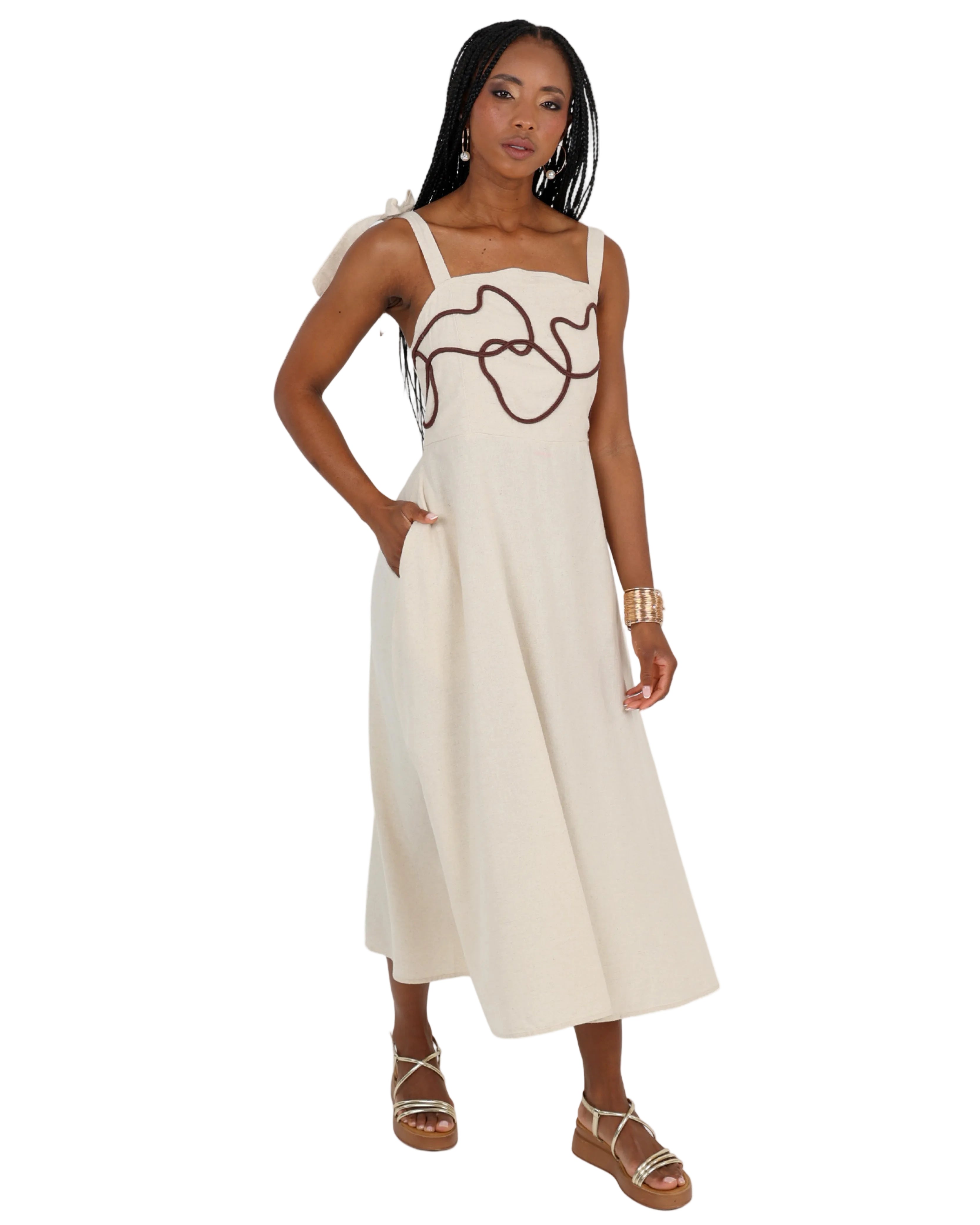 Calista Tie-Detail Midi Dress