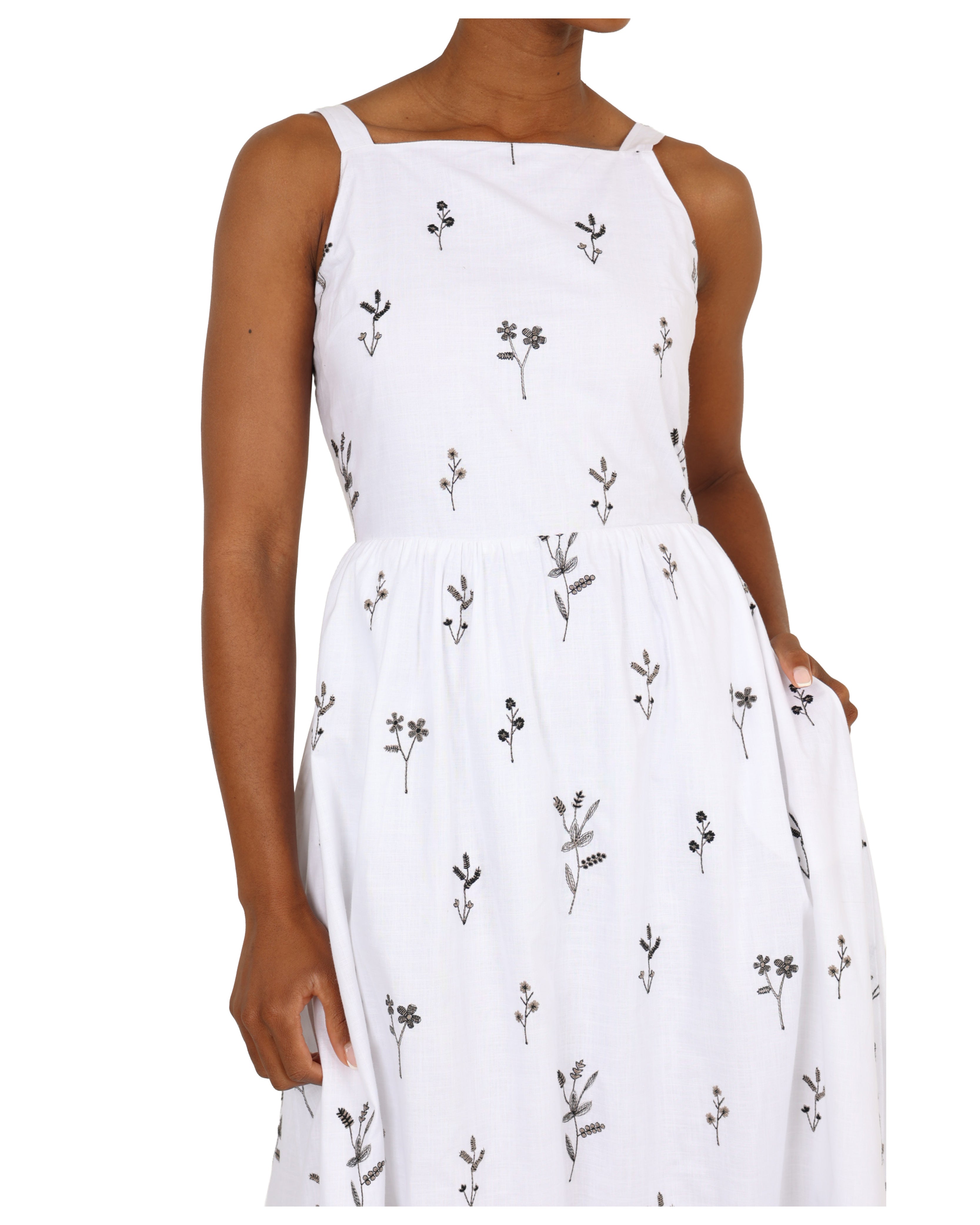 Strappy Embroidered Floral Muse Cotton Maxi Dress