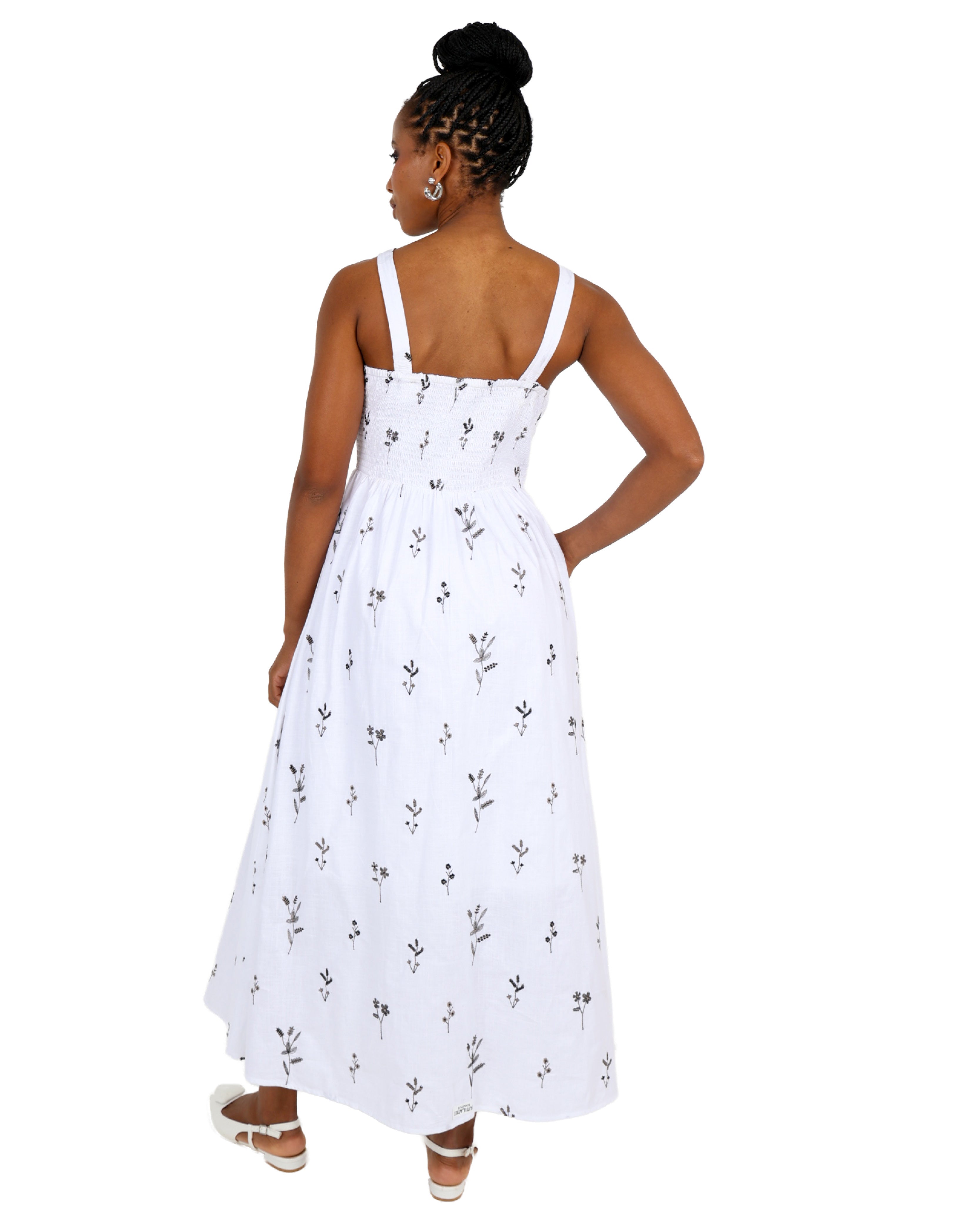 Strappy Embroidered Floral Muse Cotton Maxi Dress