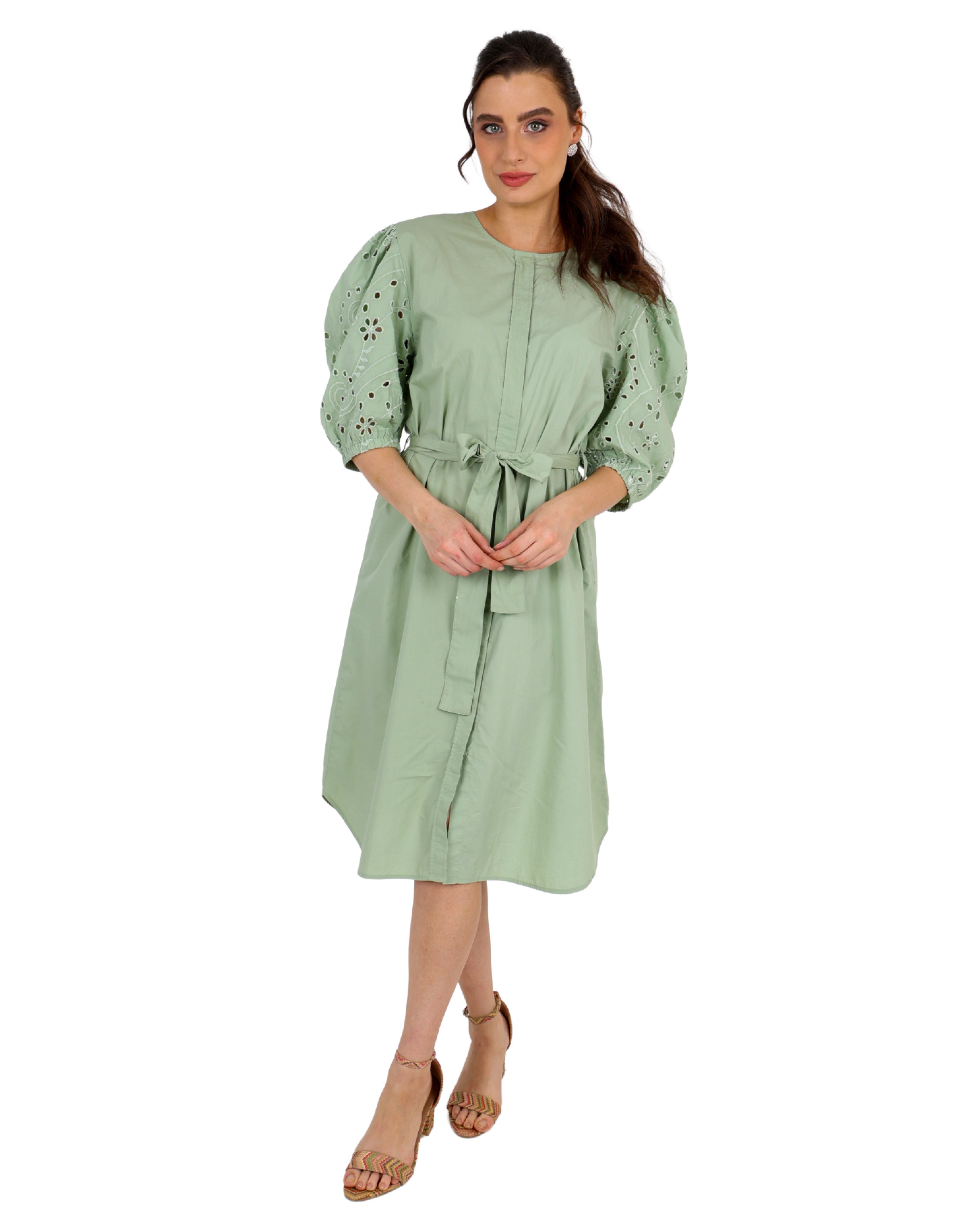 Amaya Embroidered Sleeve Cotton Dress