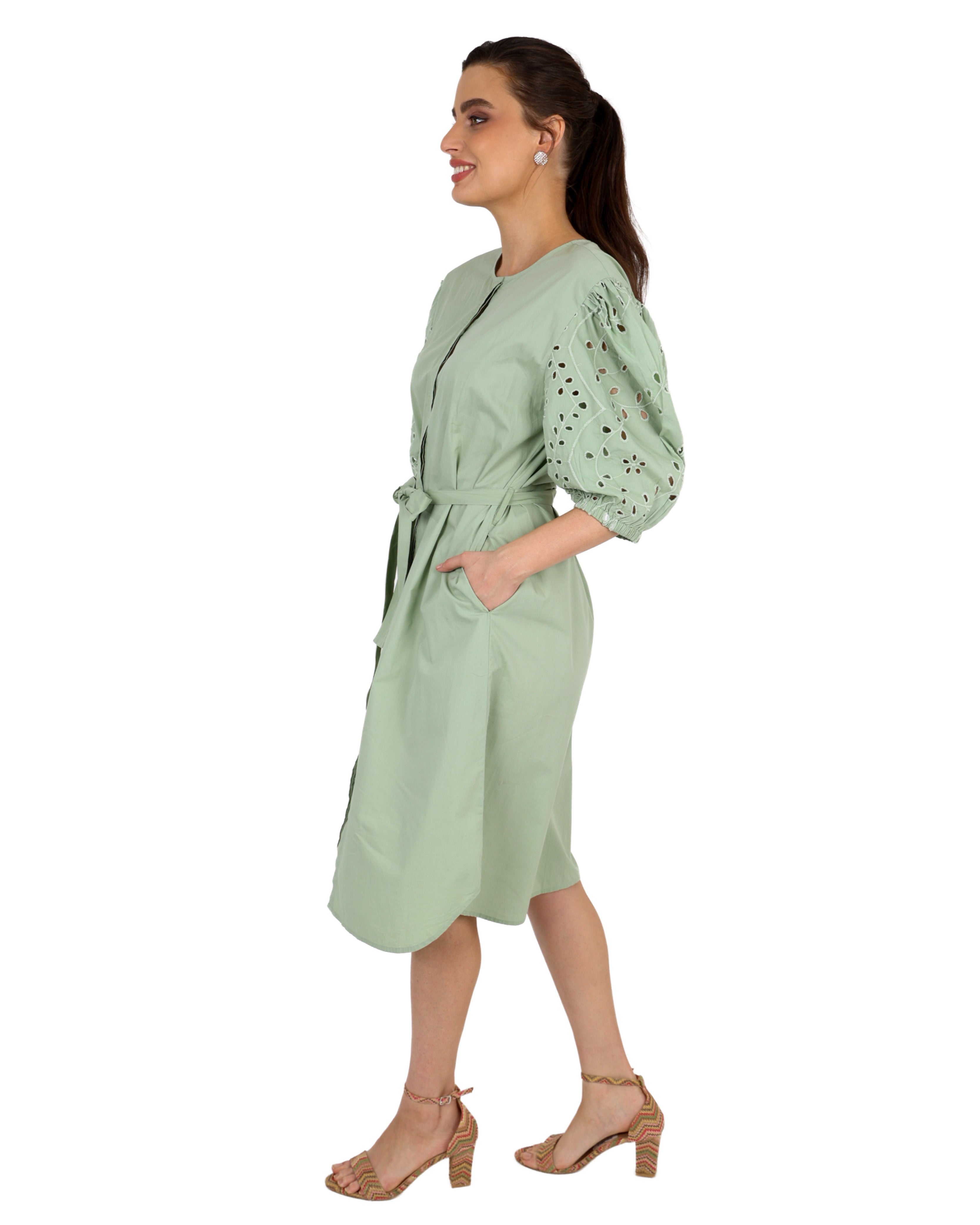 Amaya Embroidered Sleeve Cotton Dress