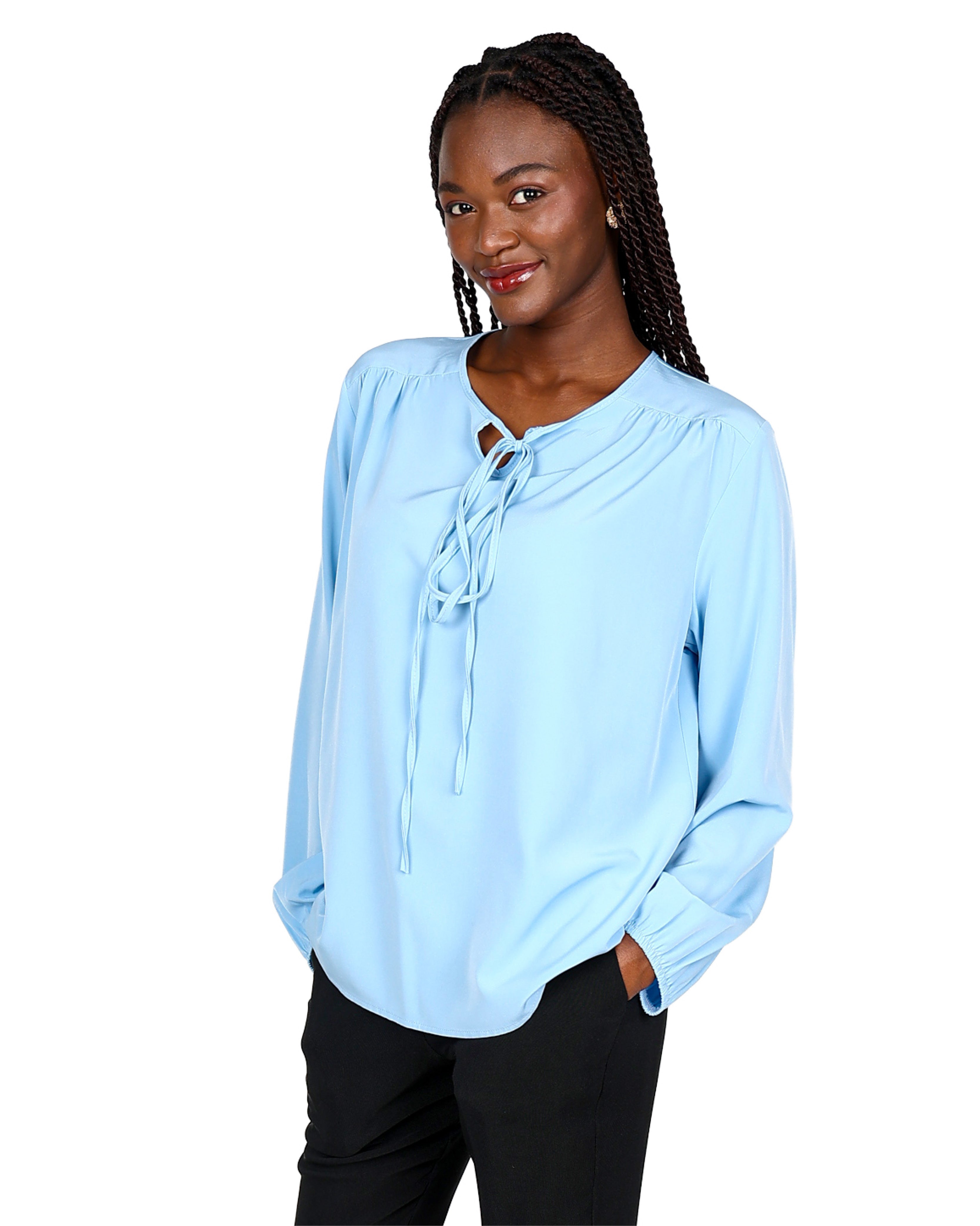 Long Sleeve Neck Tie Detail Blouse