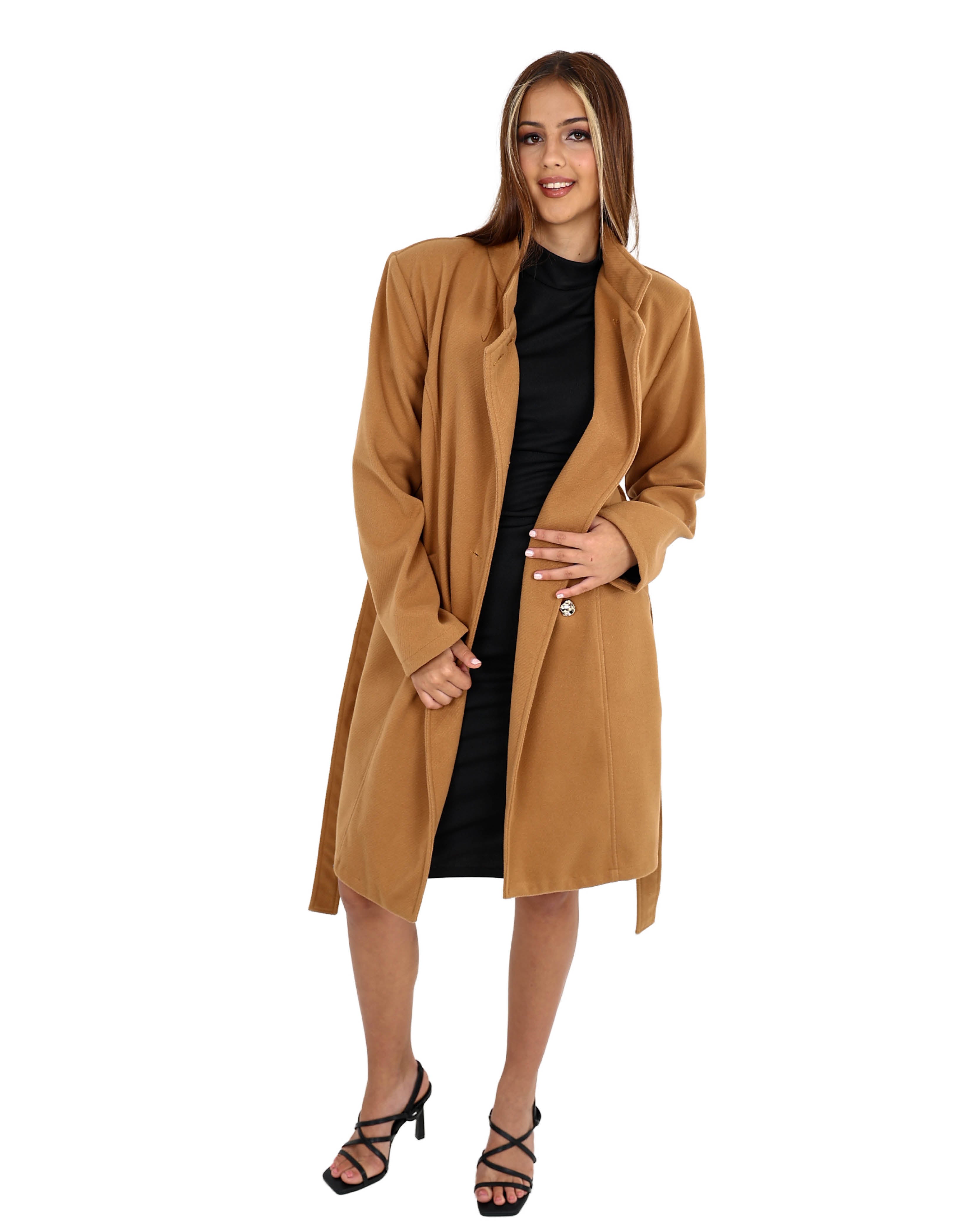 Stone Button Up Belted Wrap Coat