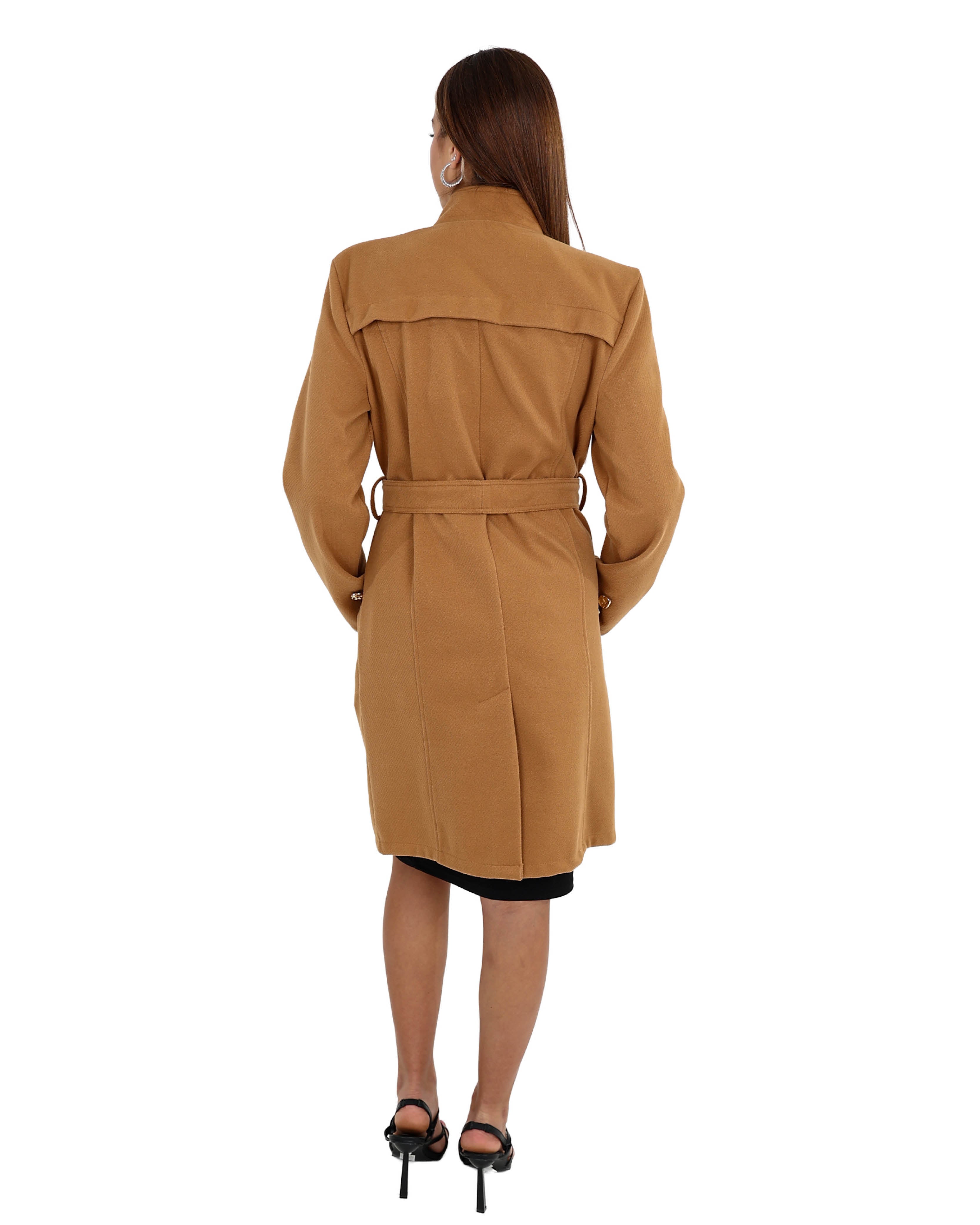 Stone Button Up Belted Wrap Coat