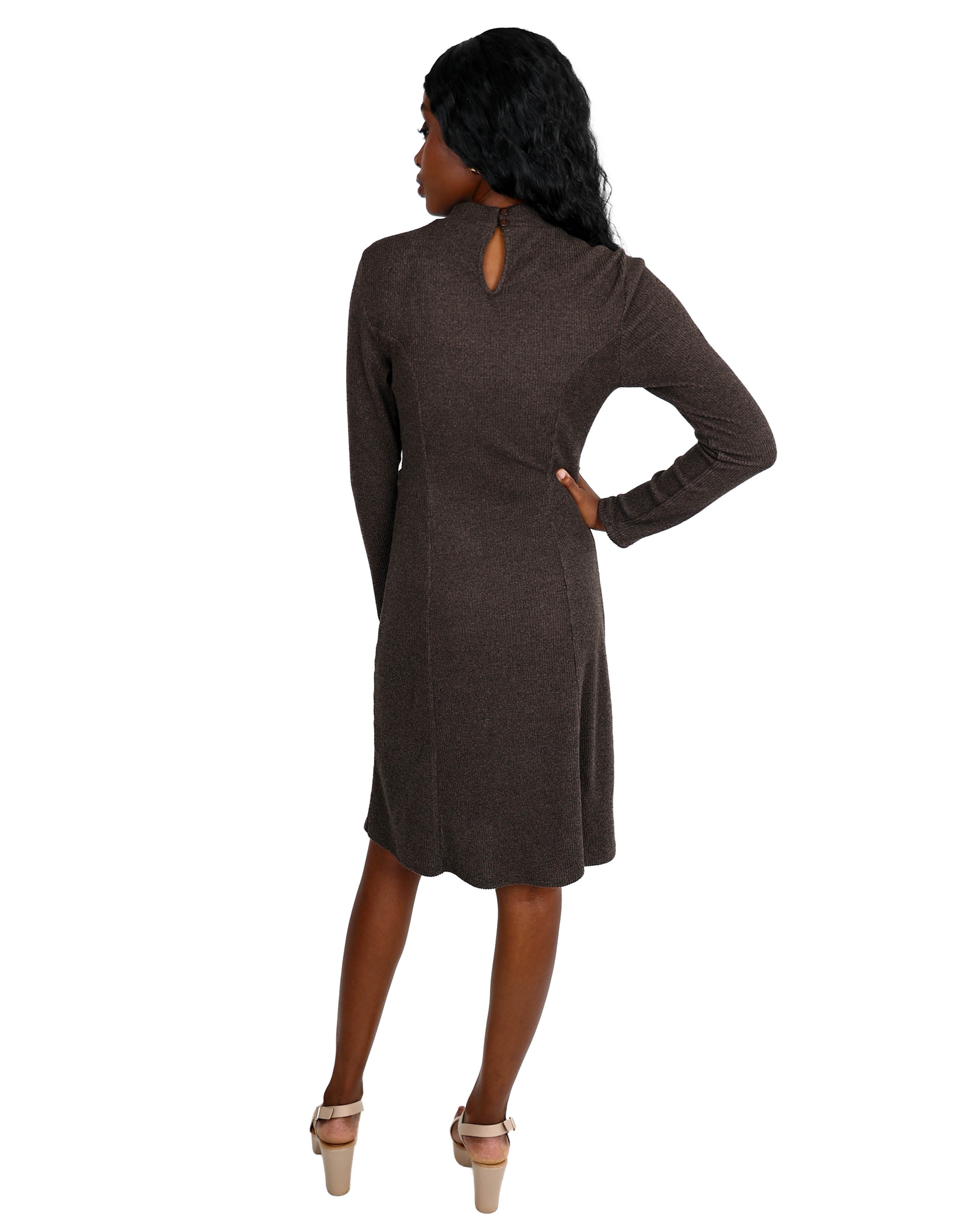 Chocolate Long Sleeve Knit Trim Dress