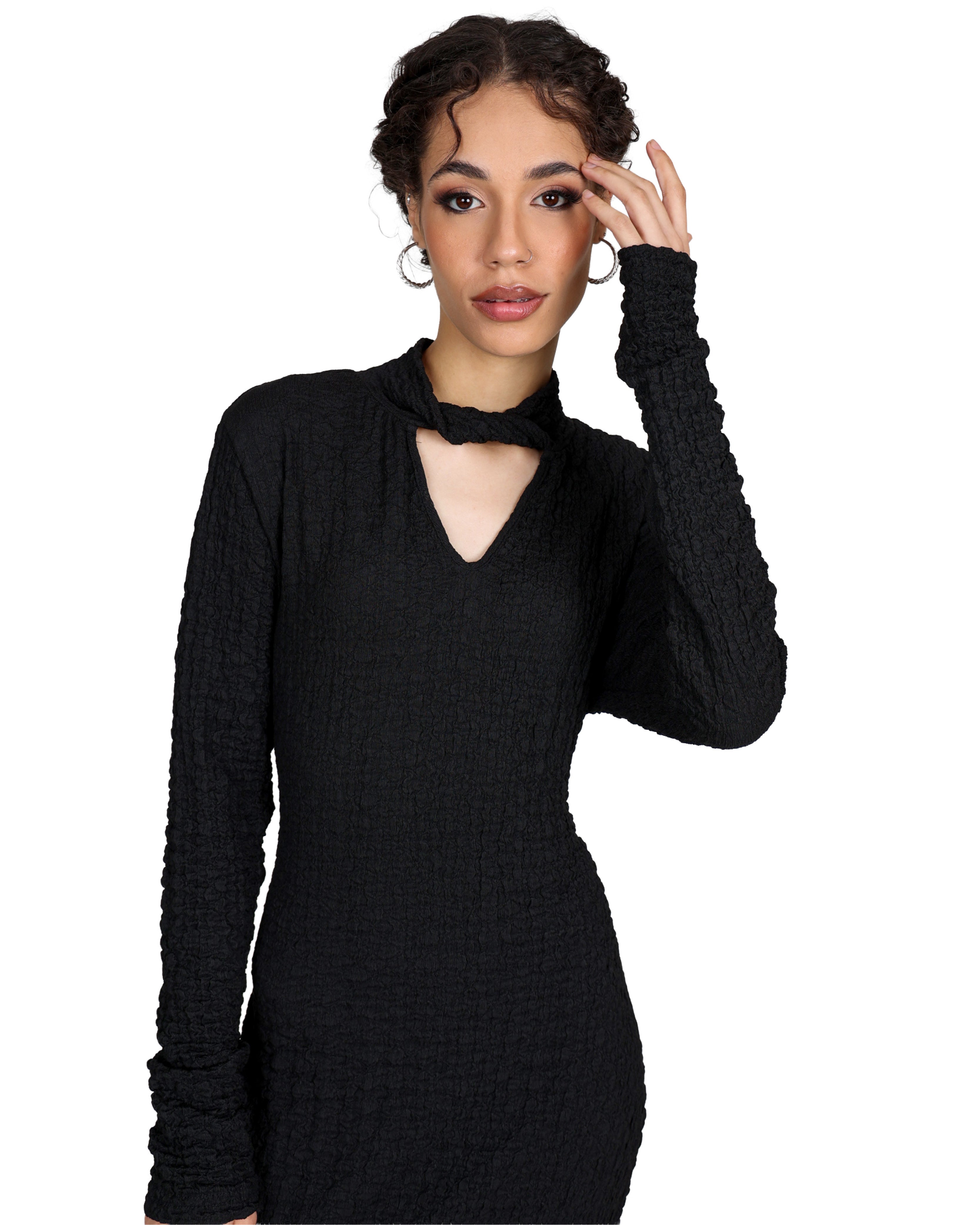 Long Sleeve Textured Midi Dress