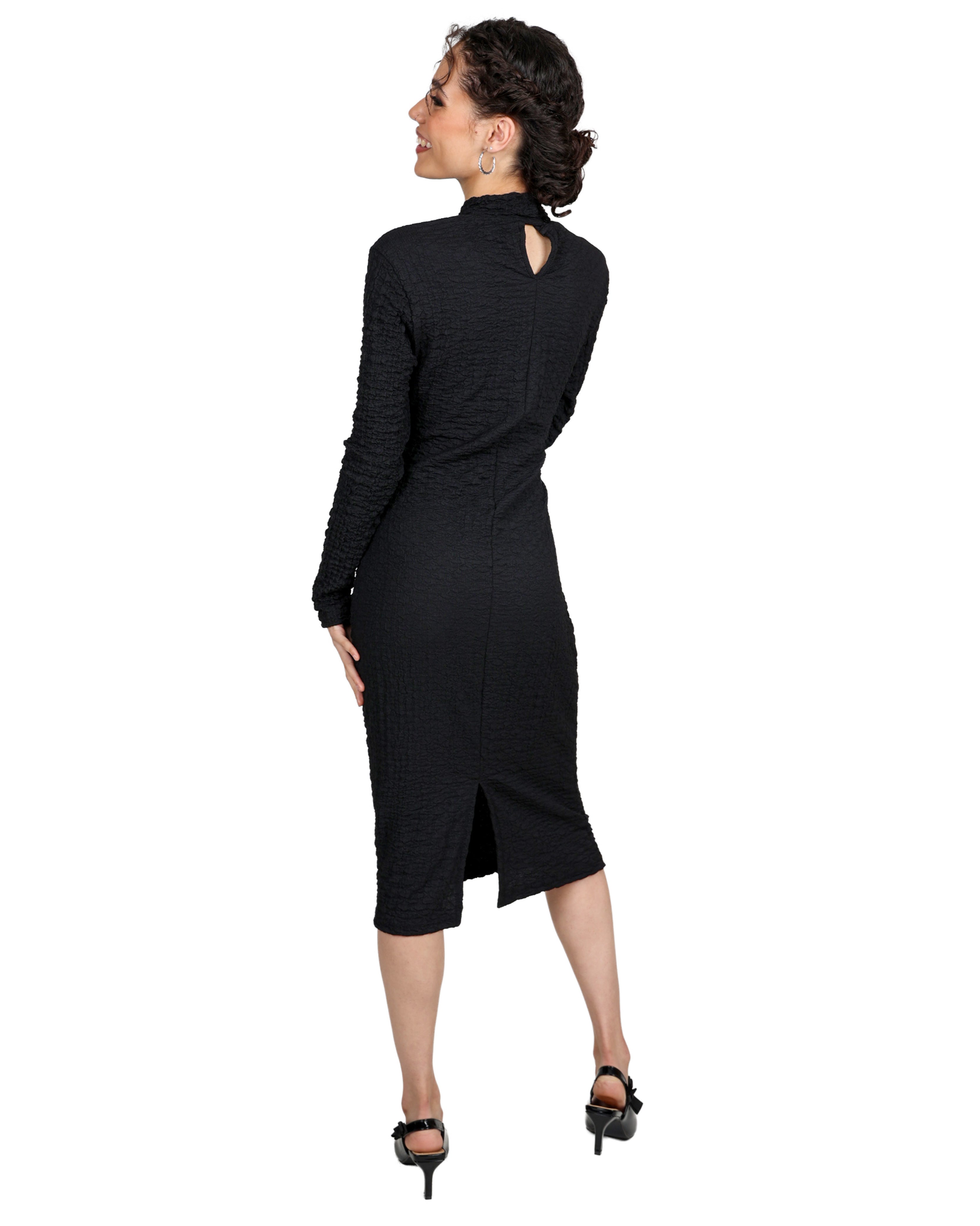 Long Sleeve Textured Midi Dress
